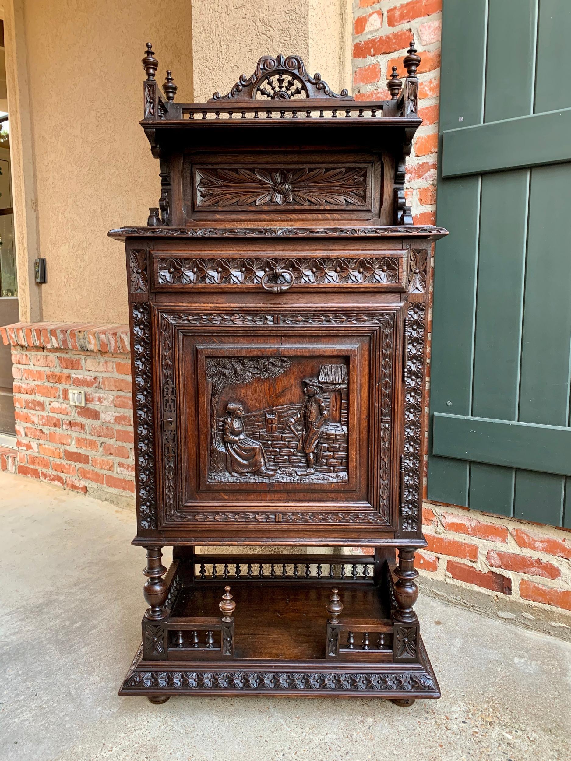 19th century antique French carved oak confiturier wine cabinet display Brittany 

~Direct from France~
~Ornately hand carved antique French ‘confiturier’ or jam cabinet~
~These cabinets are one of your most requested antiques, as they have so