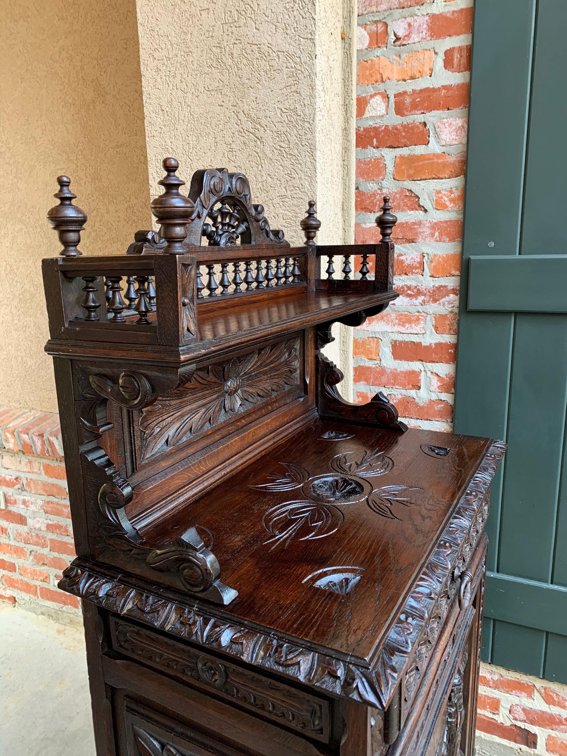 19th Century Antique French Carved Oak Confiturier Wine Cabinet Display Brittany 14