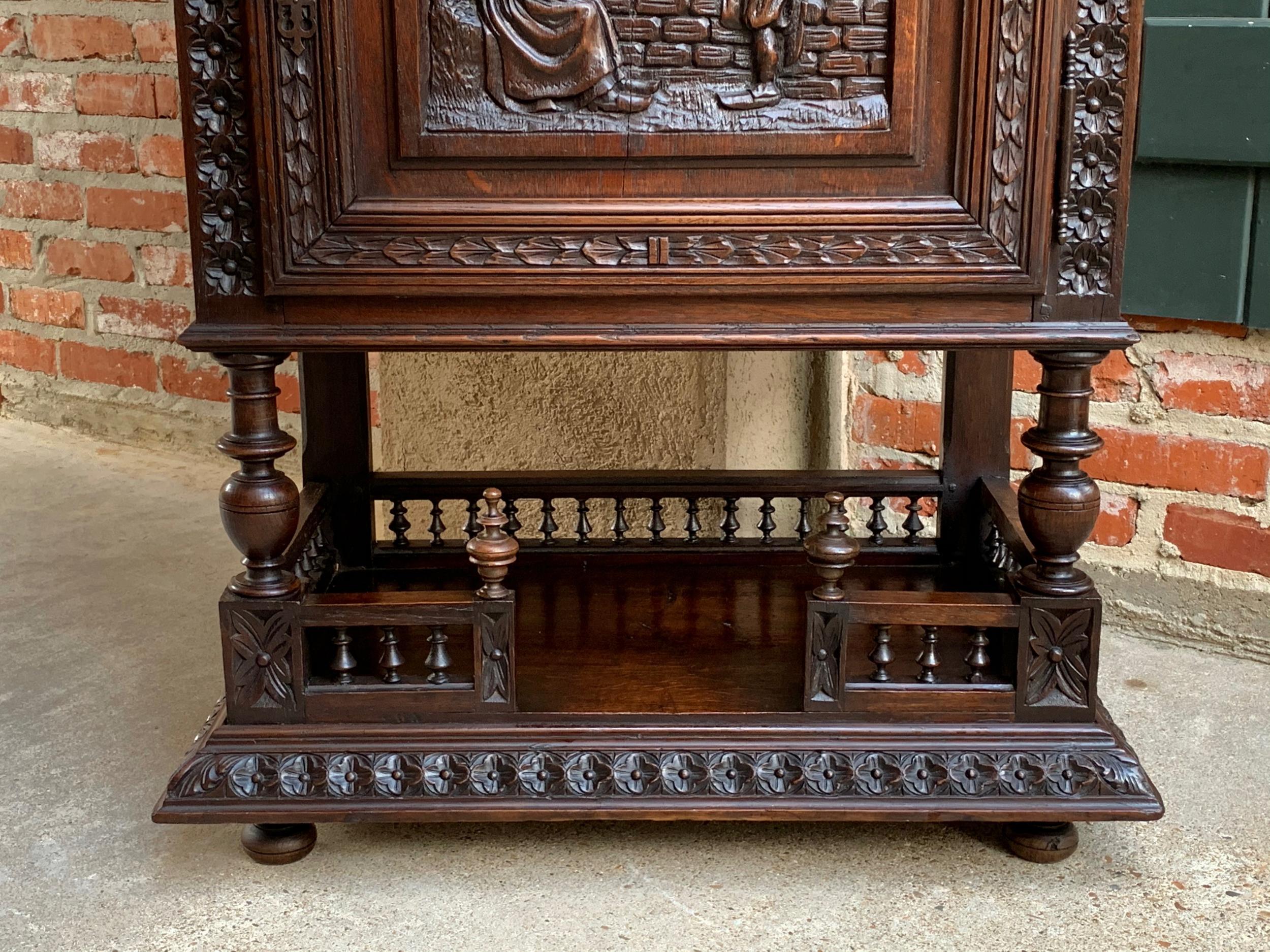 19th Century Antique French Carved Oak Confiturier Wine Cabinet Display Brittany In Good Condition In Shreveport, LA