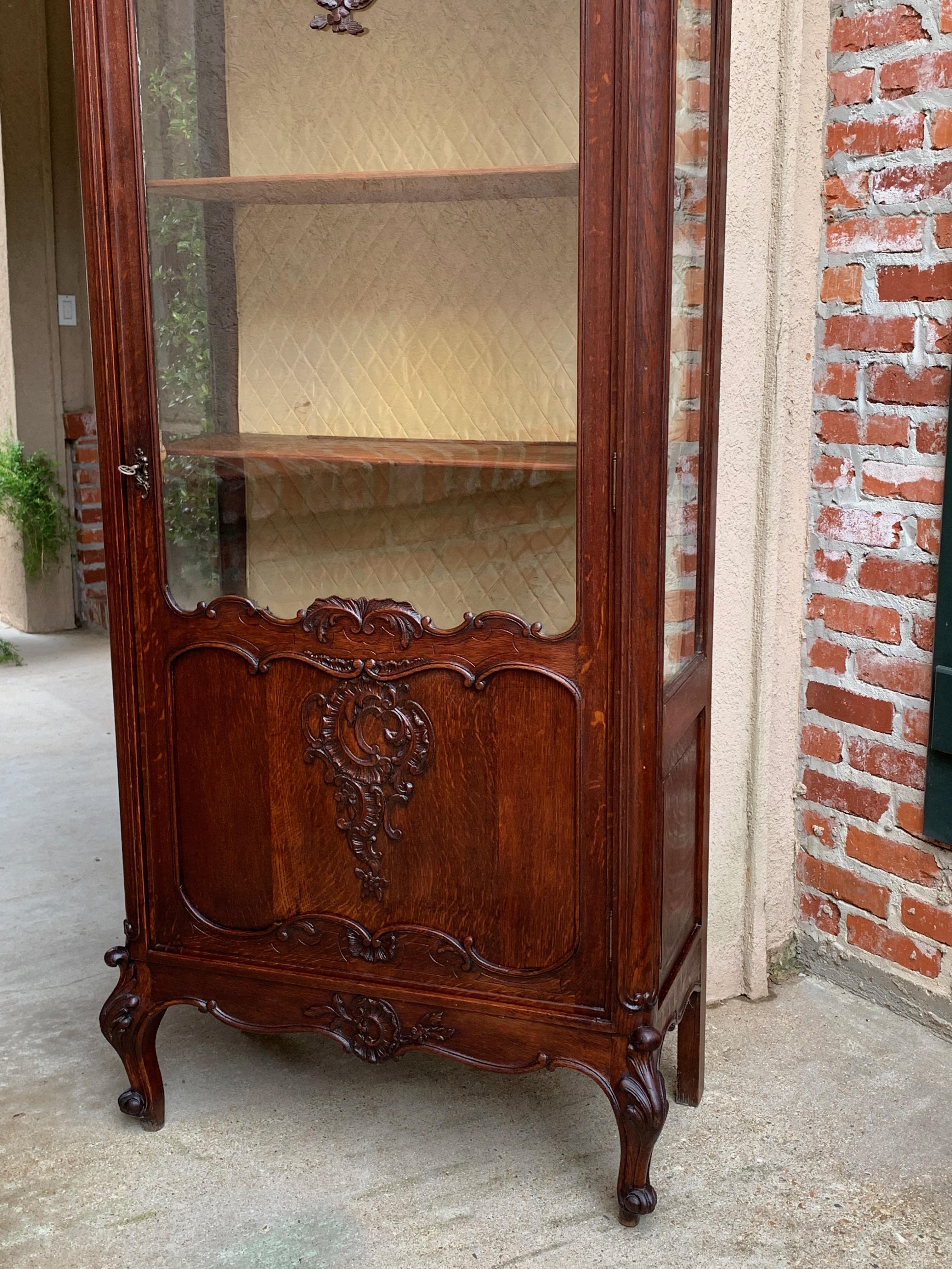 19th Century Antique French Carved Oak Glass Display Cabinet Vitrine Louis XV 2