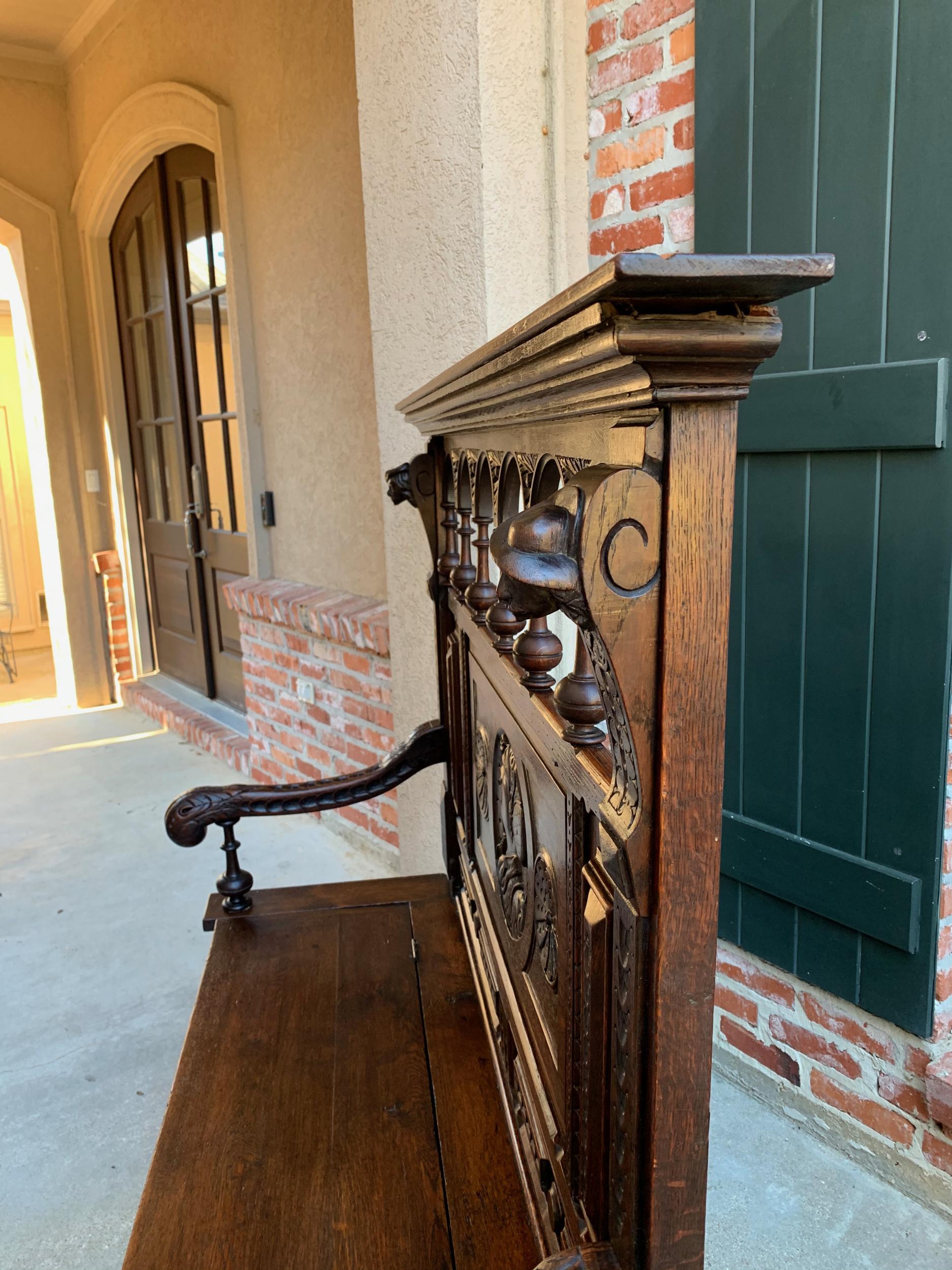 19th Century Antique French Carved Oak Hall Bench Brittany Breton Tall Pew Chest 5