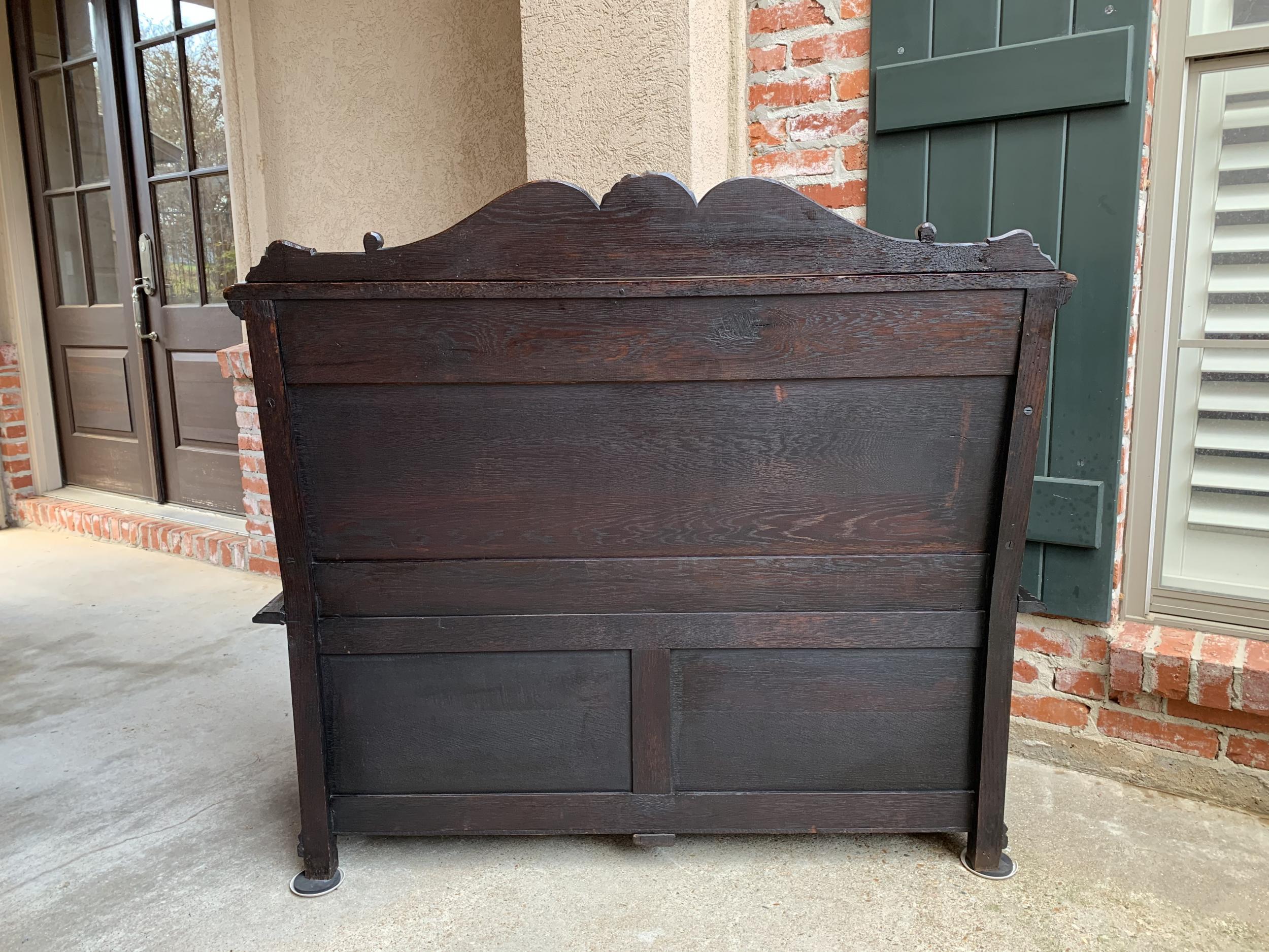 19th Century Antique French Carved Oak Hall Bench Trunk Chest Renaissance Lion 8