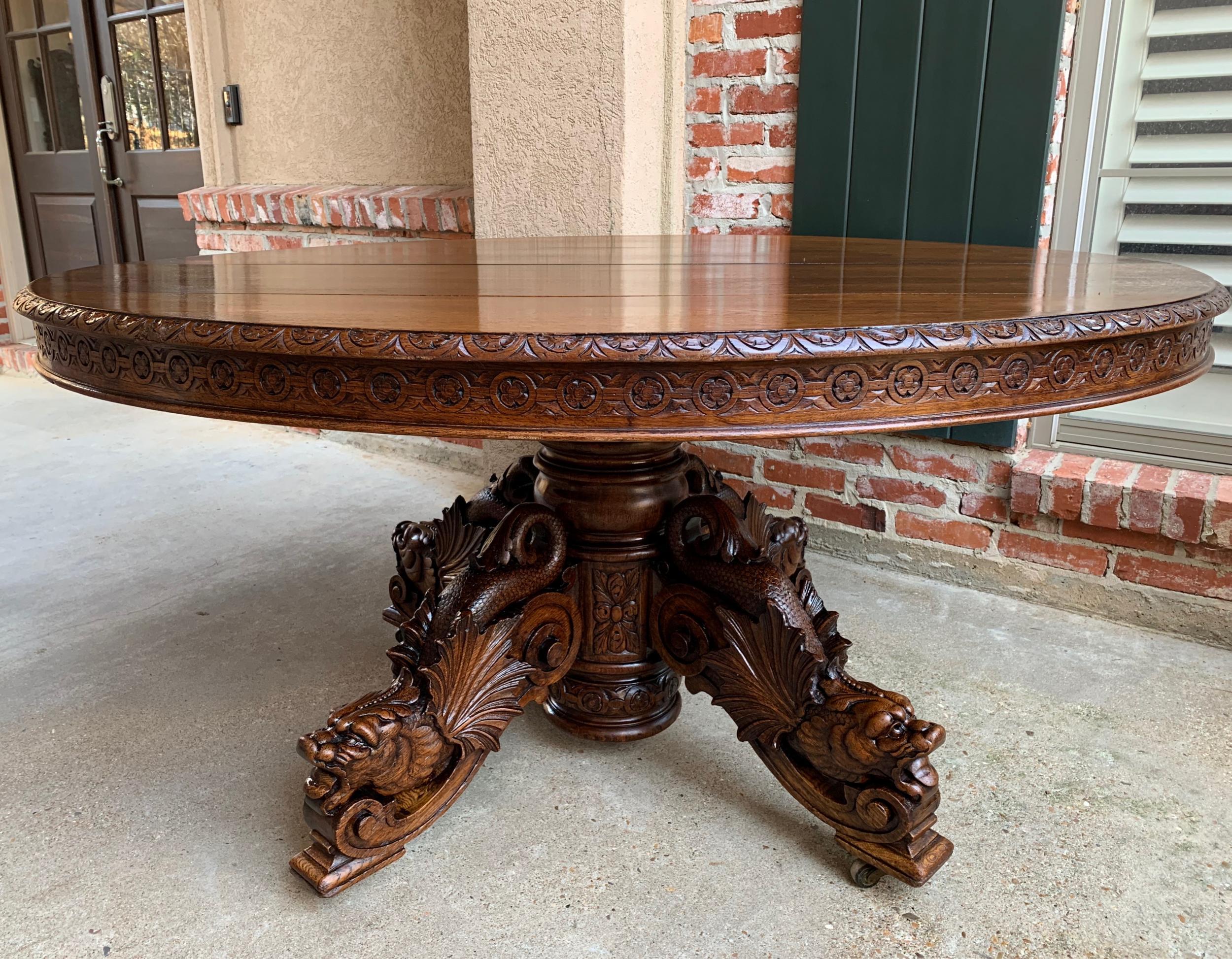 19th Century Antique French Carved Oak Oval Dining Table Renaissance Louis XIV 9
