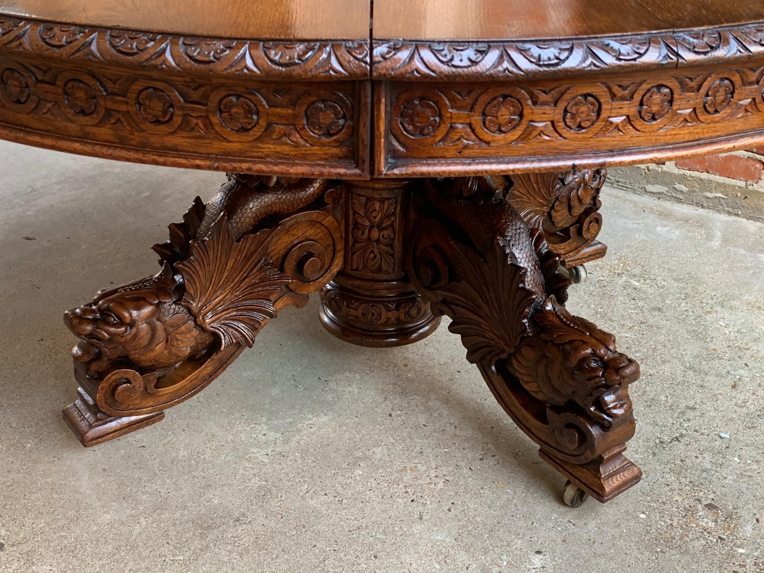 19th Century Antique French Carved Oak Oval Dining Table Renaissance Louis XIV 11