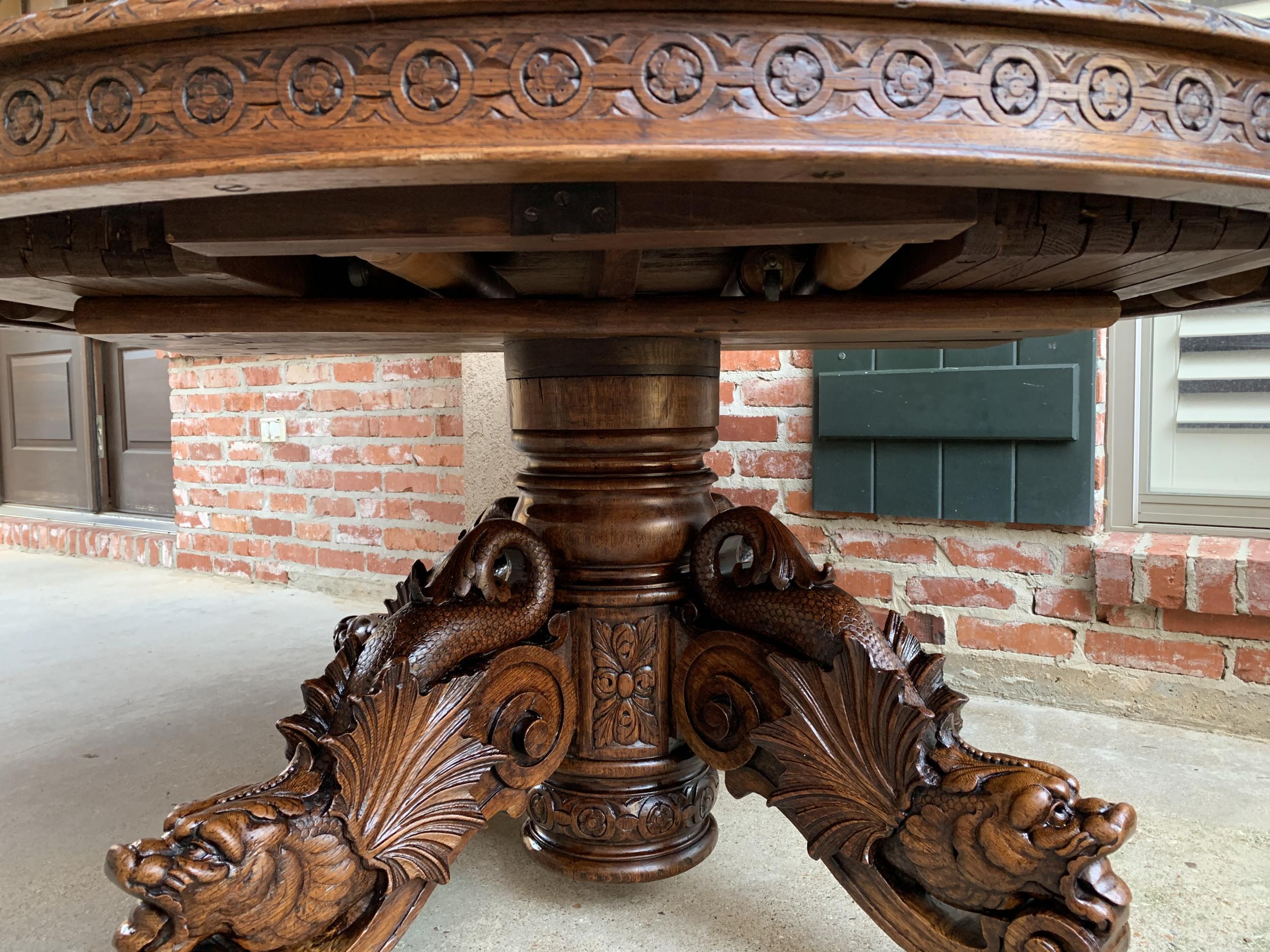 19th Century Antique French Carved Oak Oval Dining Table Renaissance Louis XIV 12