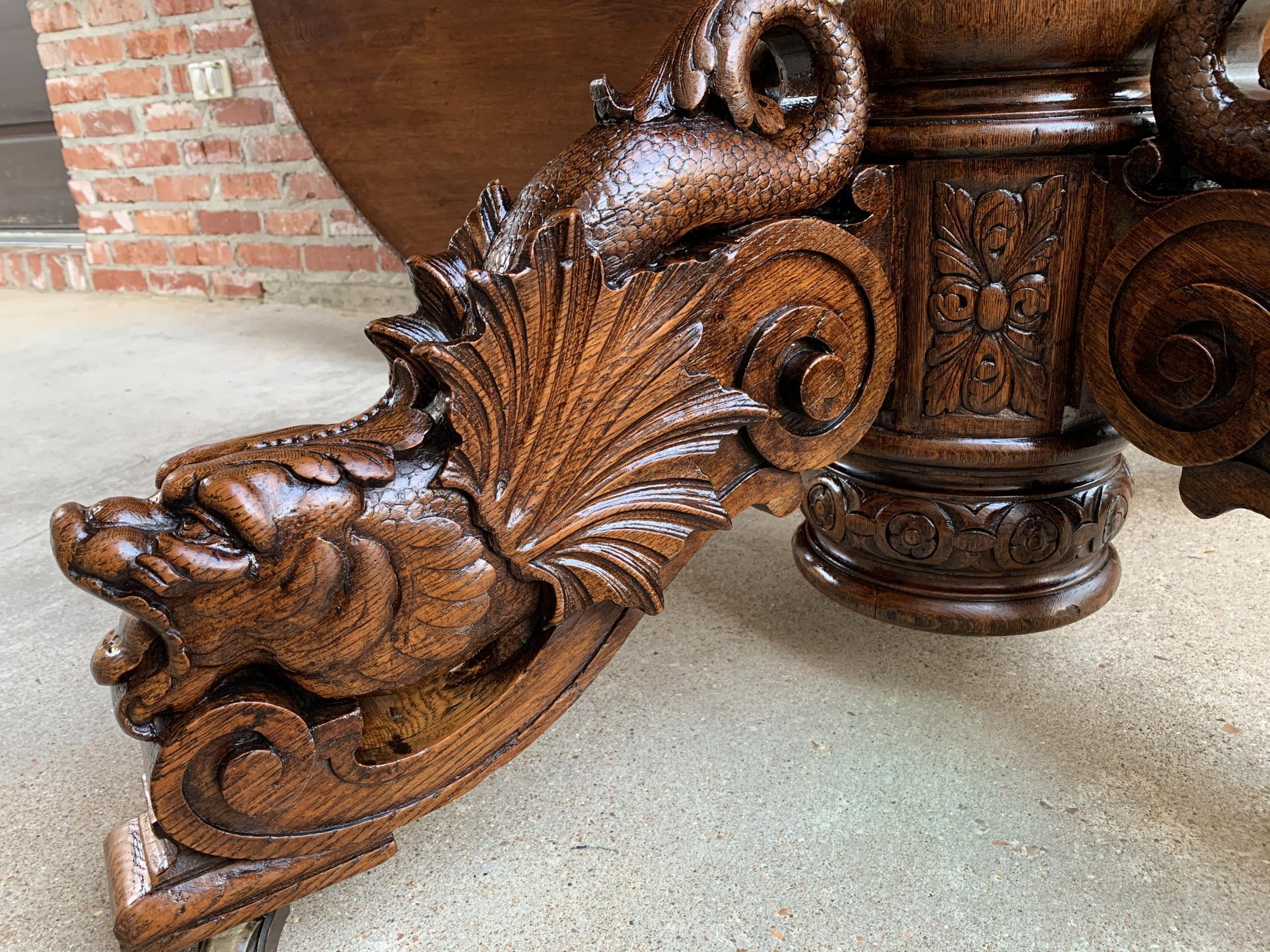 19th Century Antique French Carved Oak Oval Dining Table Renaissance Louis XIV 13