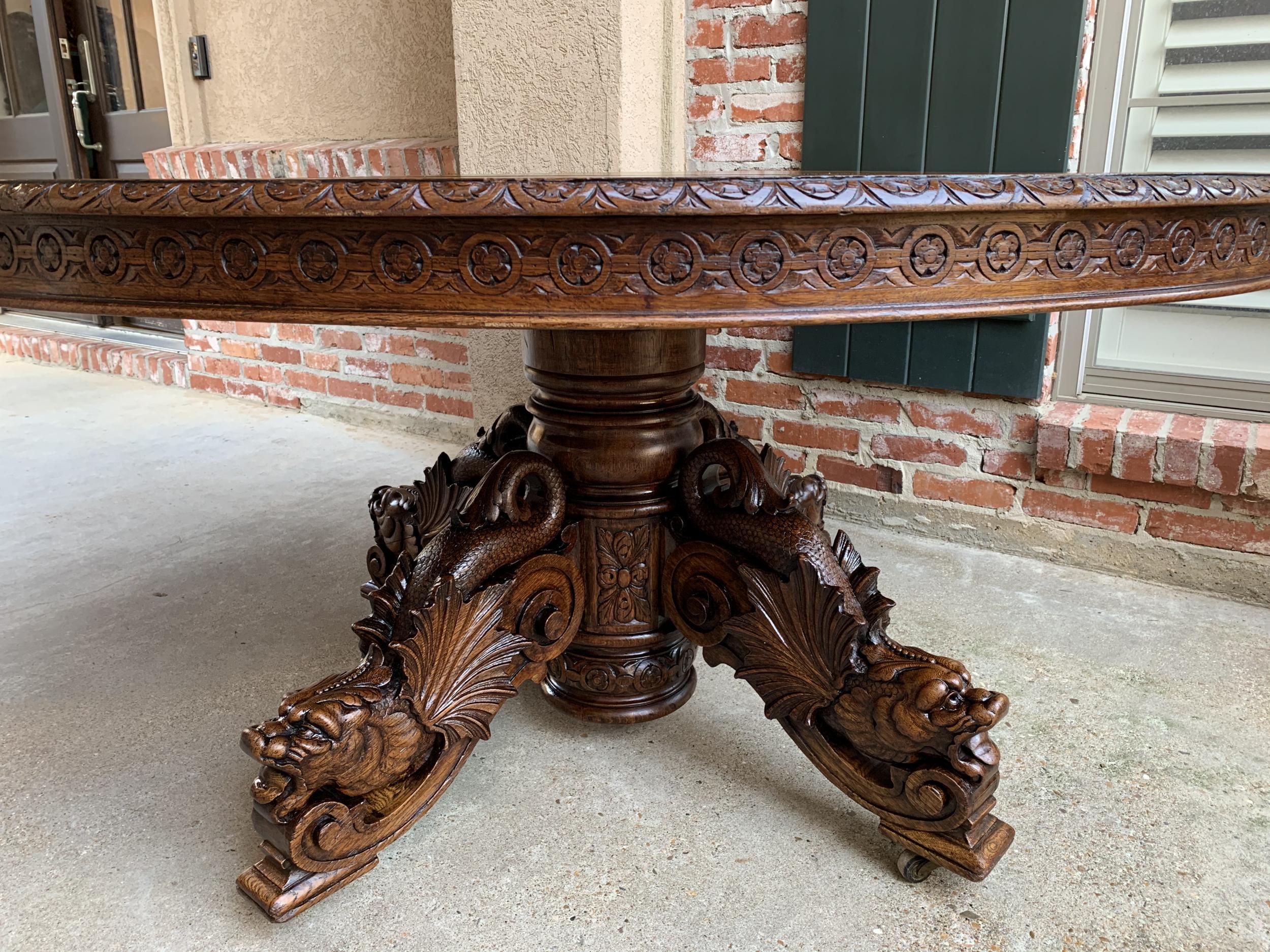 19th Century Antique French Carved Oak Oval Dining Table Renaissance Louis XIV 1