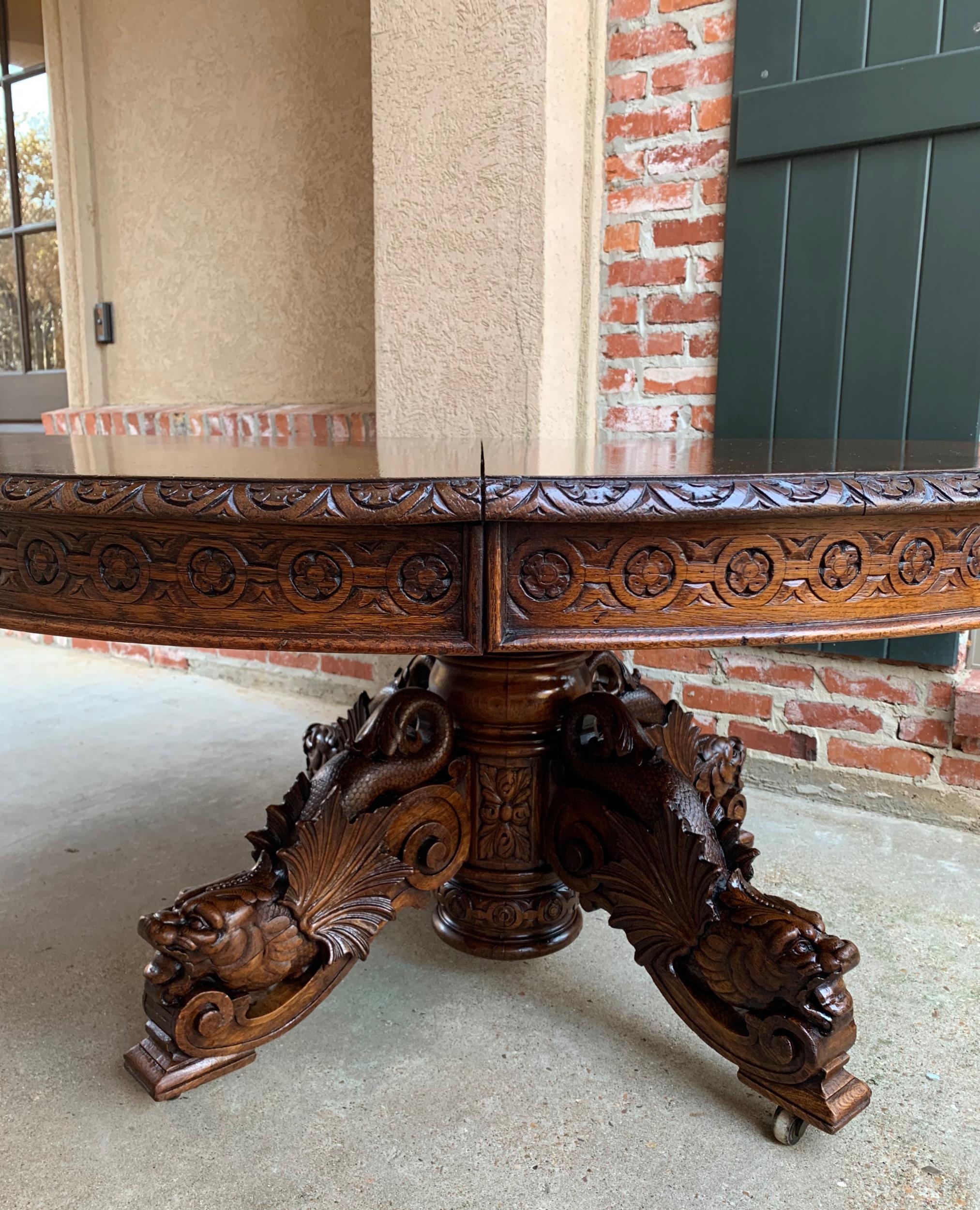 19th Century Antique French Carved Oak Oval Dining Table Renaissance Louis XIV 2