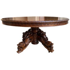 19th Century Antique French Carved Oak Oval Dining Table Renaissance Louis XIV