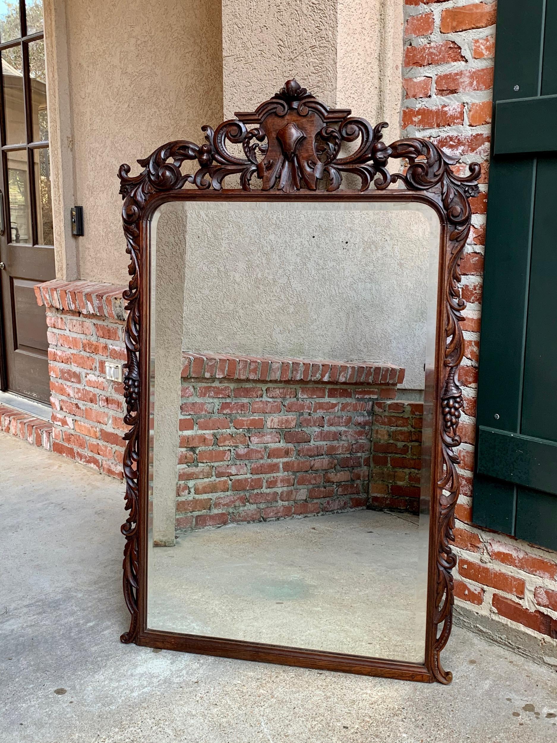 19th Century Antique French Carved Oak Pier Mantel Mirror Renaissance Louis XIV For Sale 9