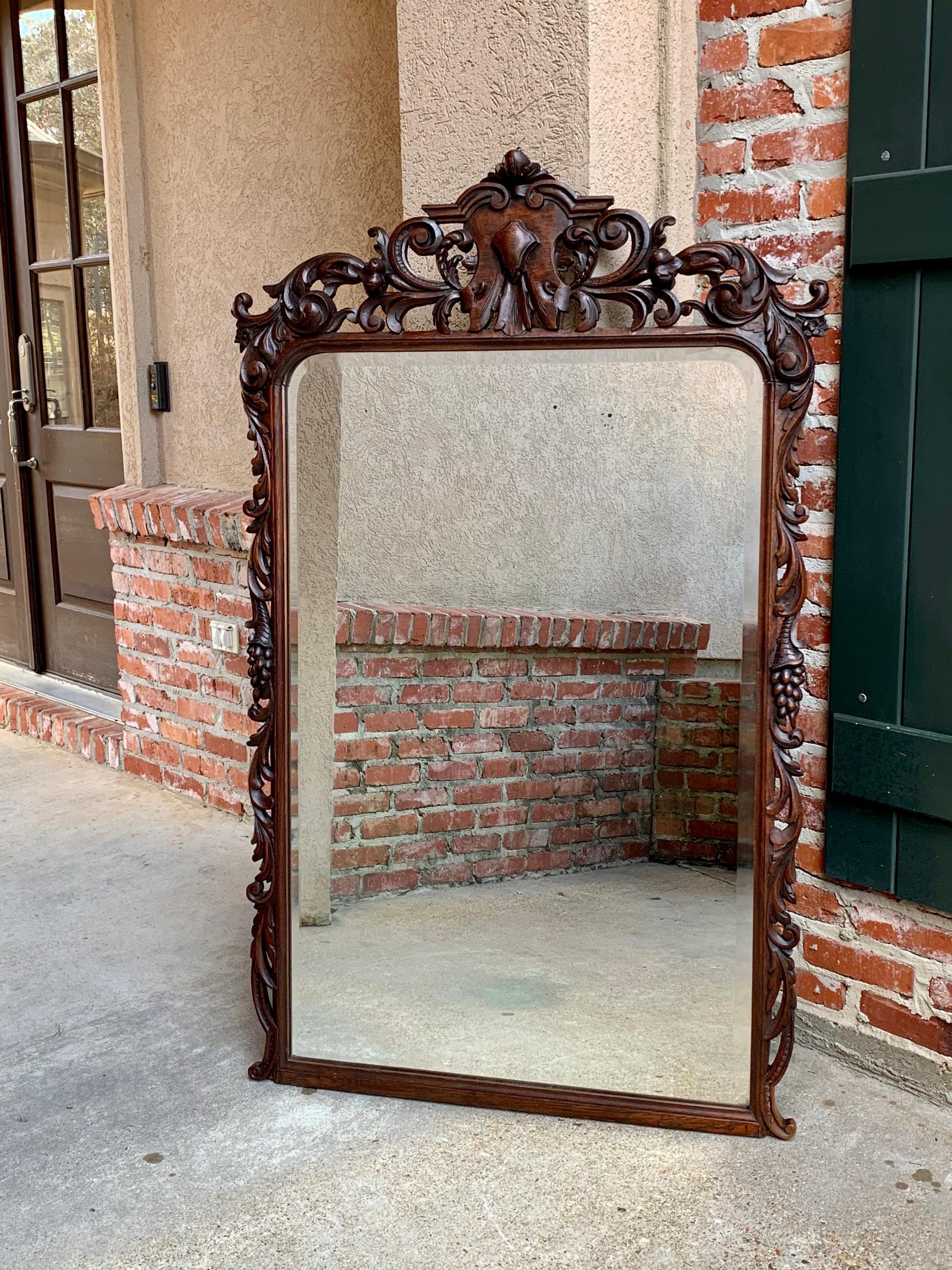 19th Century Antique French Carved Oak Pier Mantel Mirror Renaissance Louis XIV For Sale 10