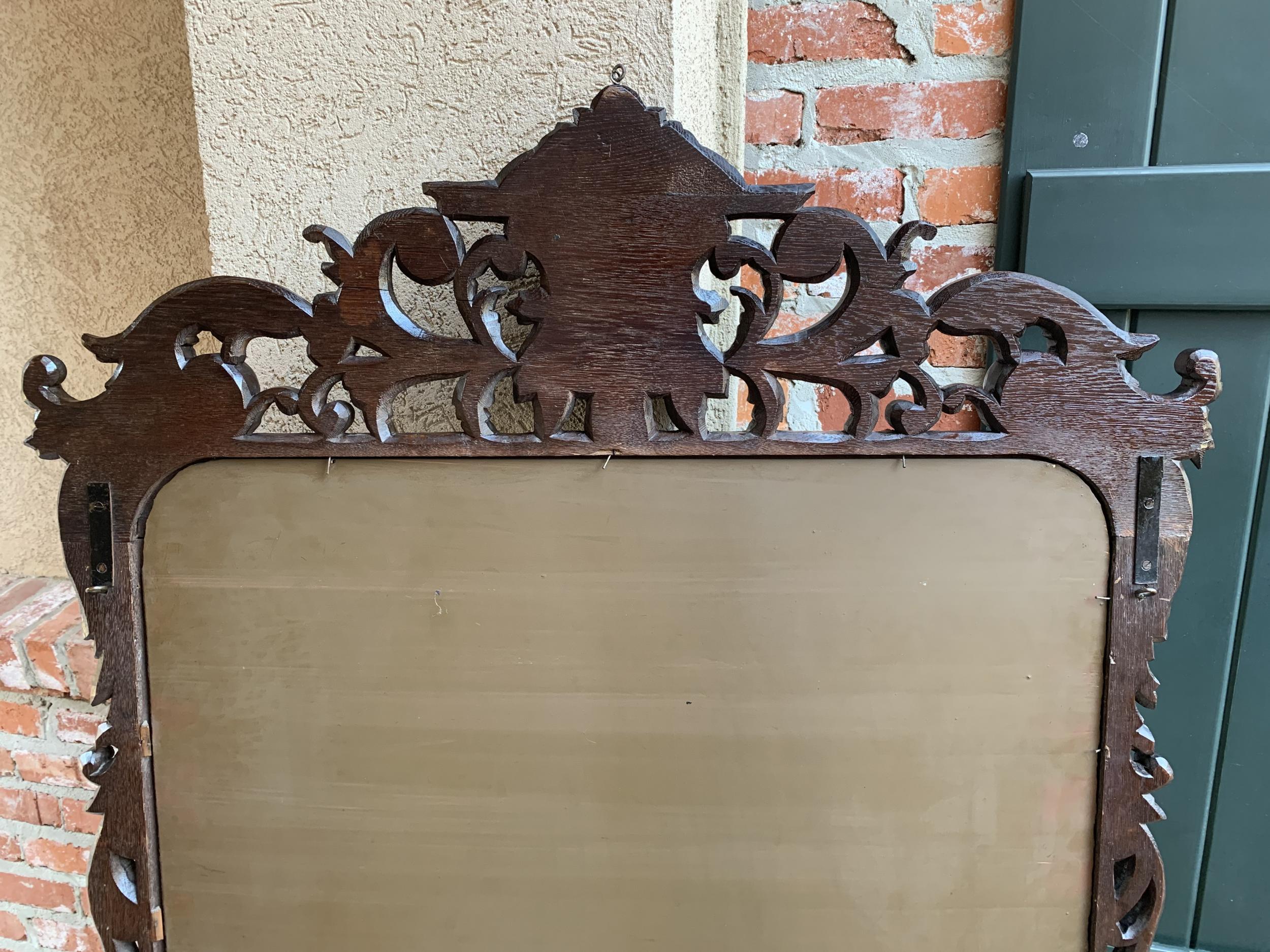 19th Century Antique French Carved Oak Pier Mantel Mirror Renaissance Louis XIV For Sale 15
