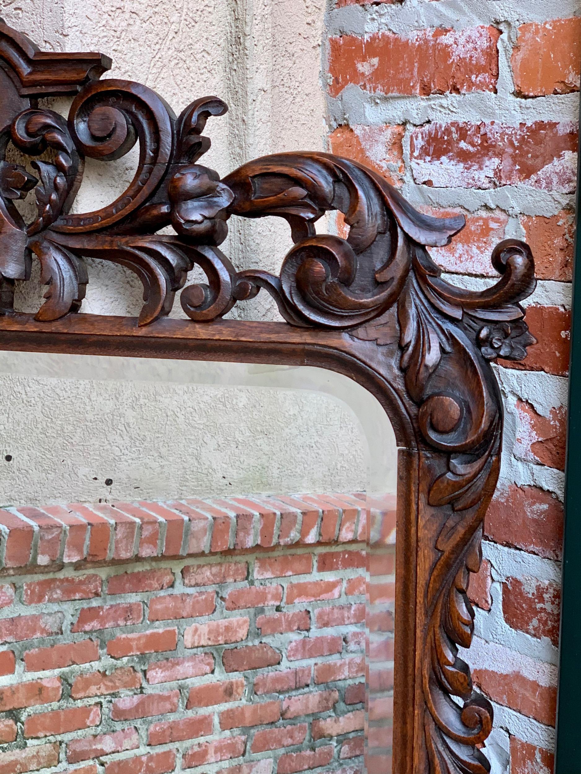 19th Century Antique French Carved Oak Pier Mantel Mirror Renaissance Louis XIV For Sale 3