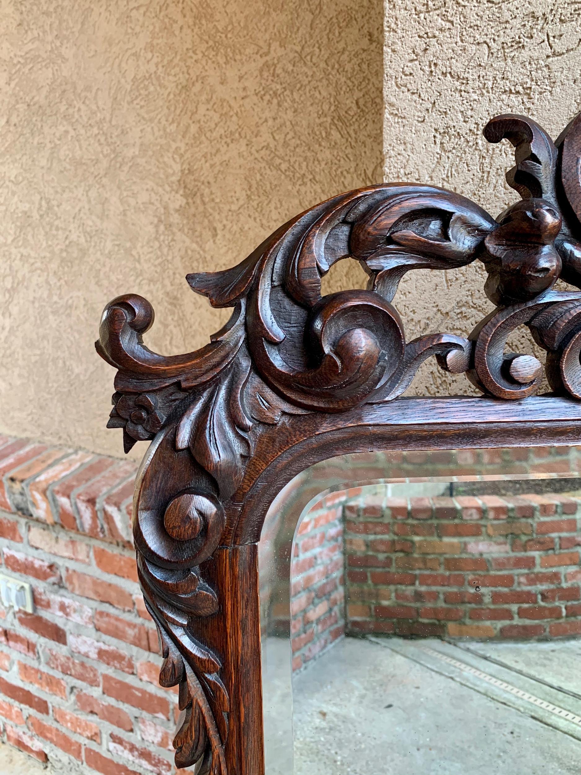 19th Century Antique French Carved Oak Pier Mantel Mirror Renaissance Louis XIV For Sale 5