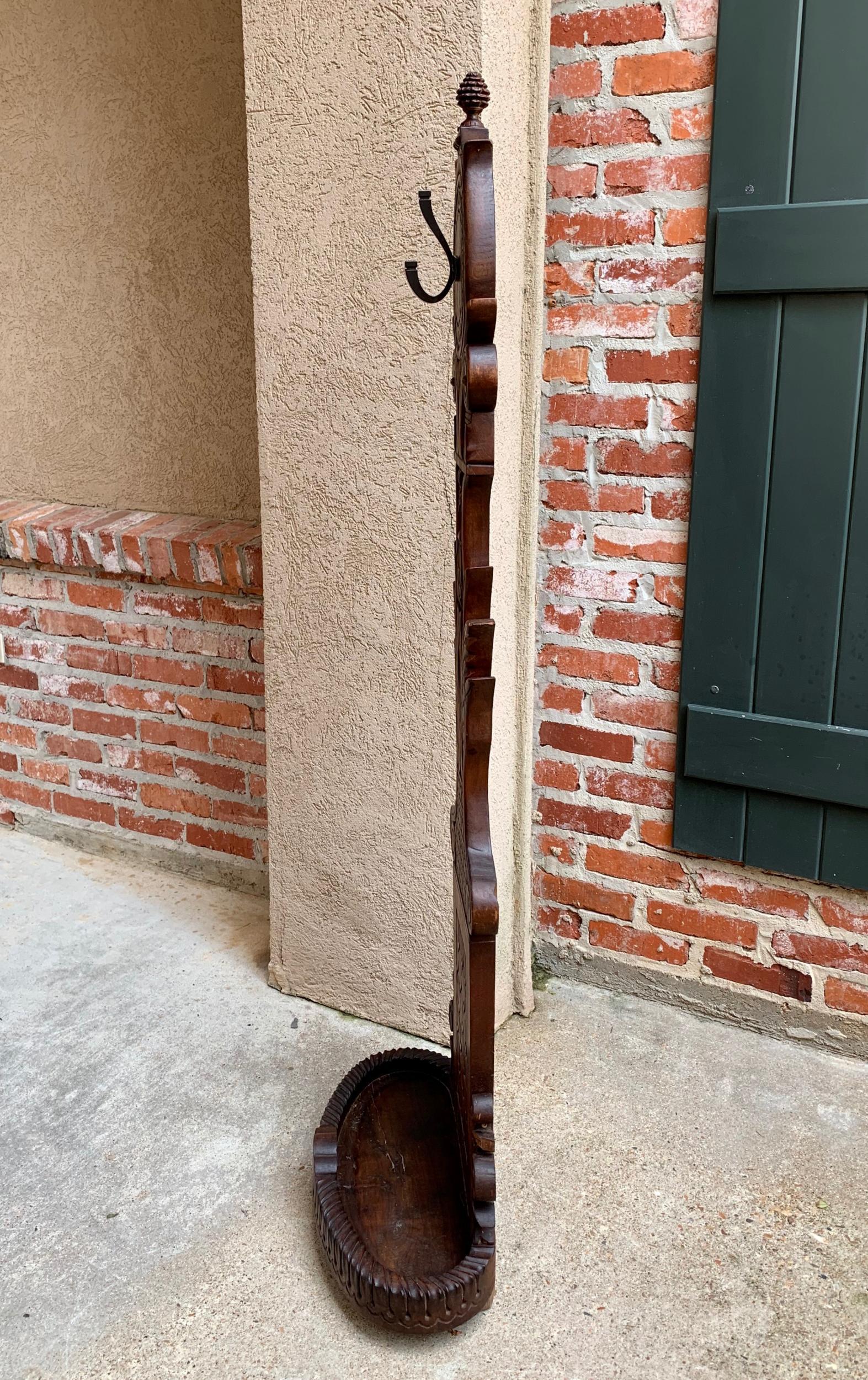 19th Century Antique French Carved Oak Standing Coat Hat Rack Umbrella Stand 5