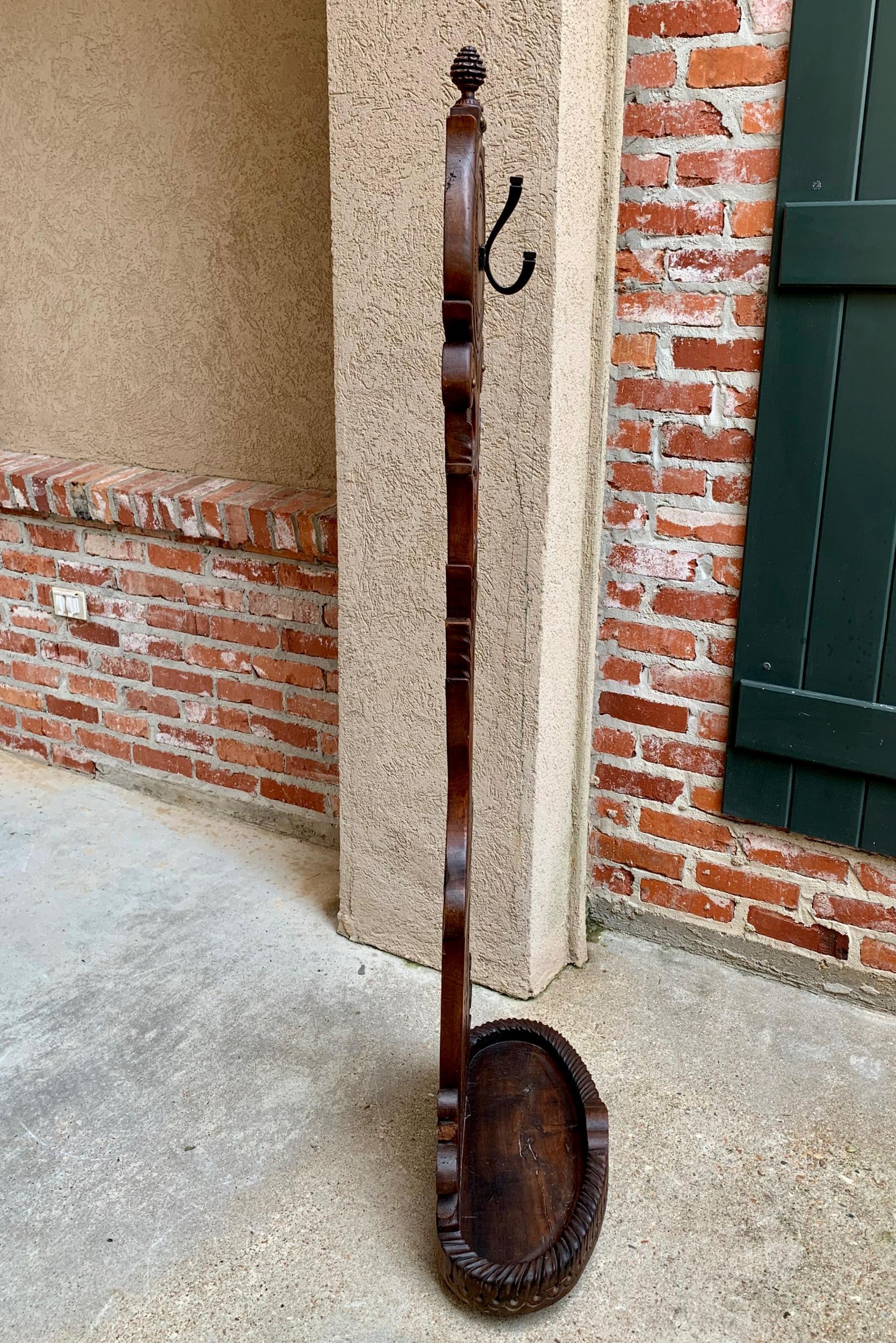 19th Century Antique French Carved Oak Standing Coat Hat Rack Umbrella Stand 6