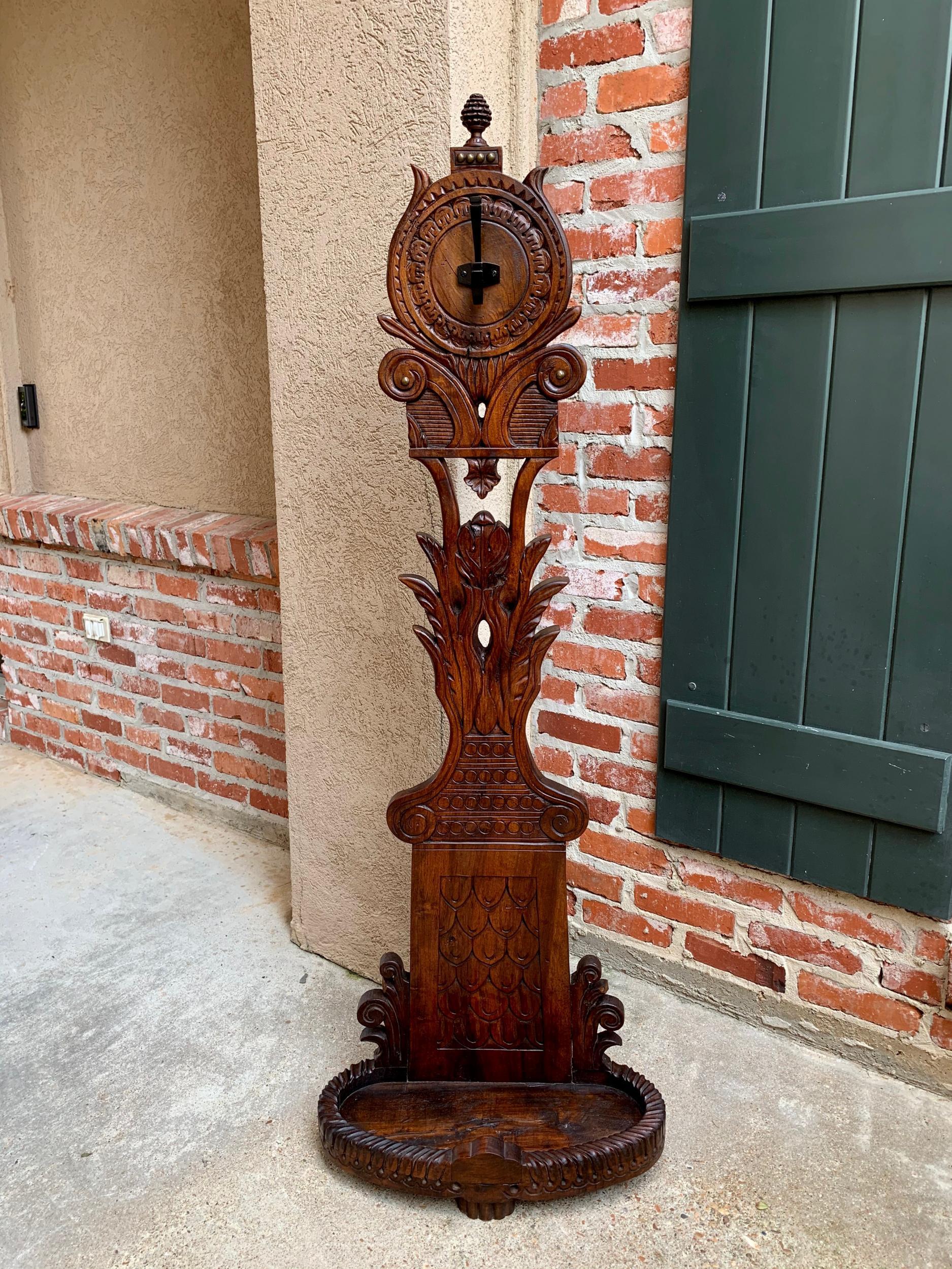 19th Century Antique French Carved Oak Standing Coat Hat Rack Umbrella Stand 8