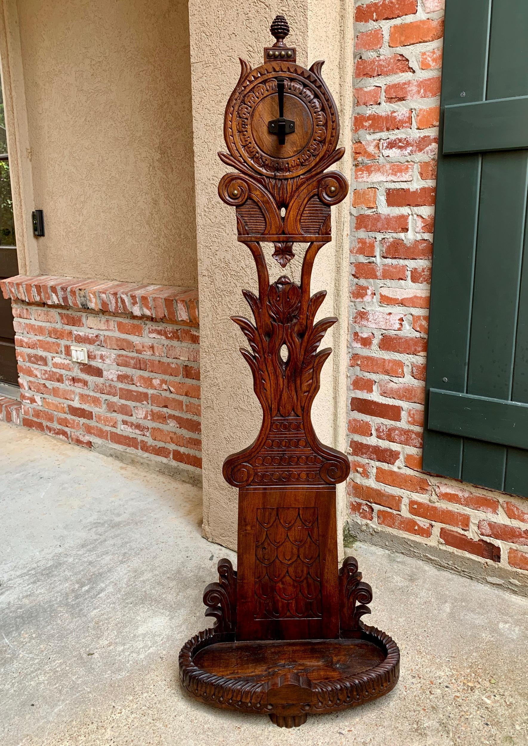 19th Century Antique French Carved Oak Standing Coat Hat Rack Umbrella Stand 9