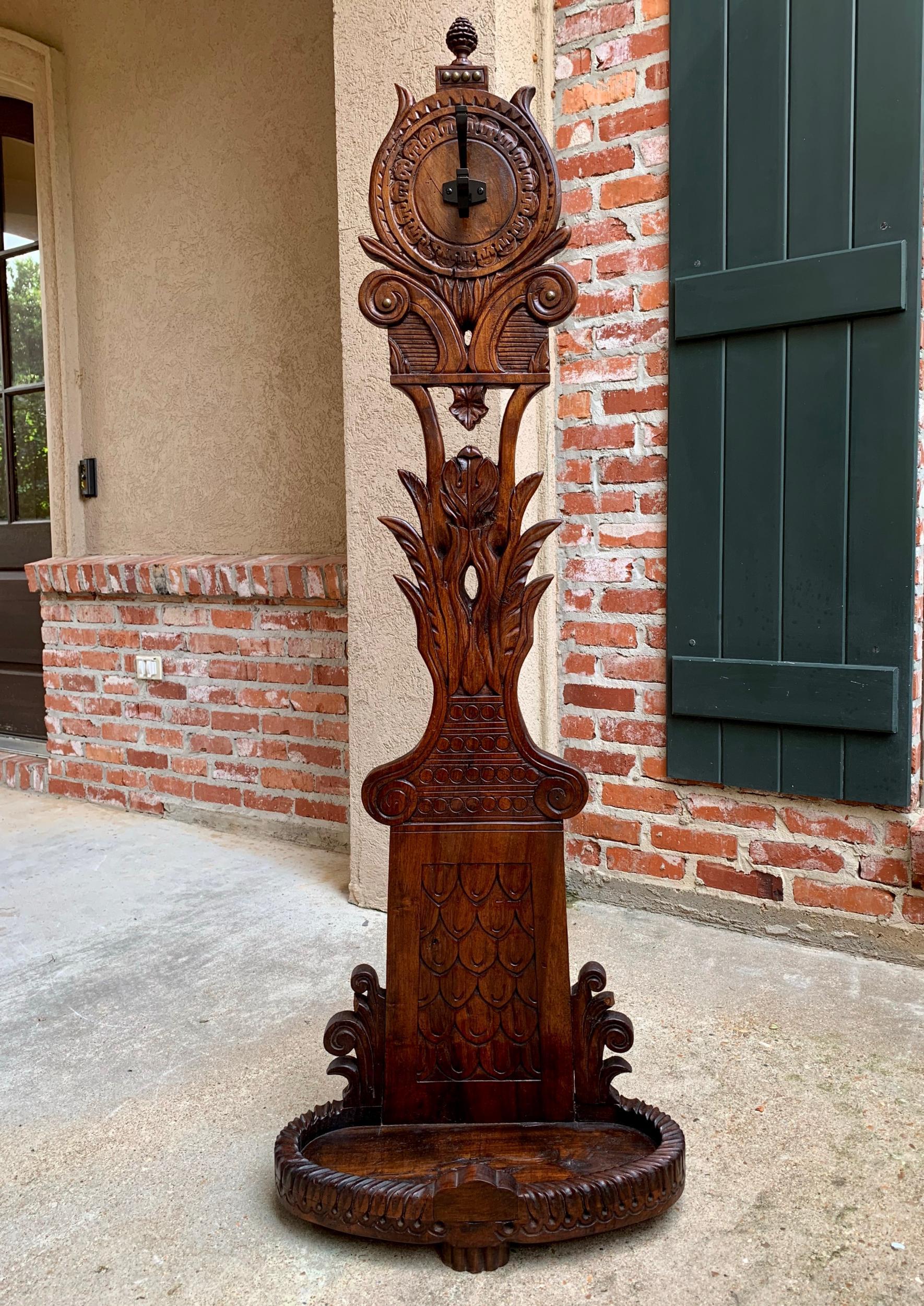 19th Century Antique French Carved Oak Standing Coat Hat Rack Umbrella Stand 10