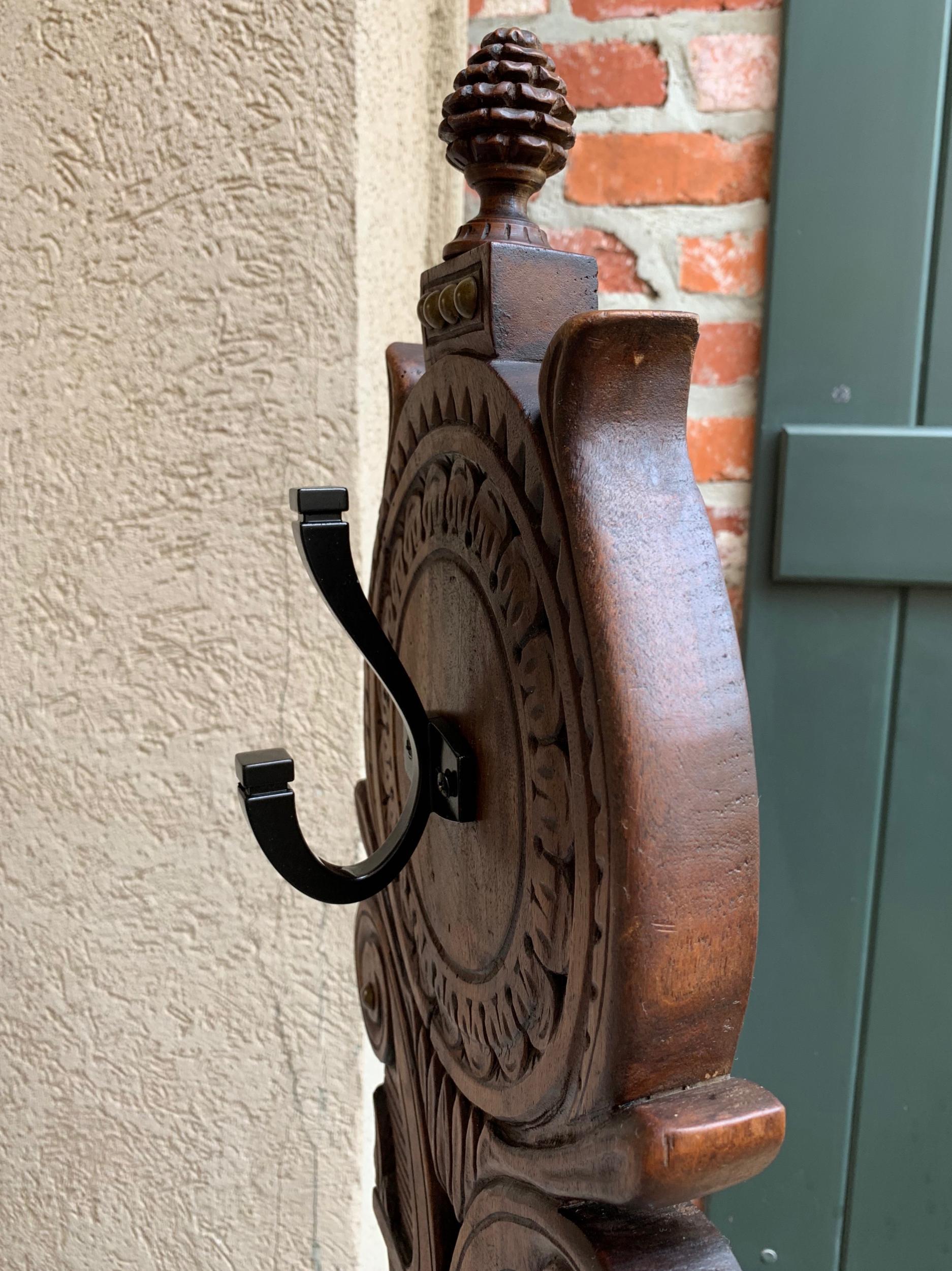 19th Century Antique French Carved Oak Standing Coat Hat Rack Umbrella Stand 12