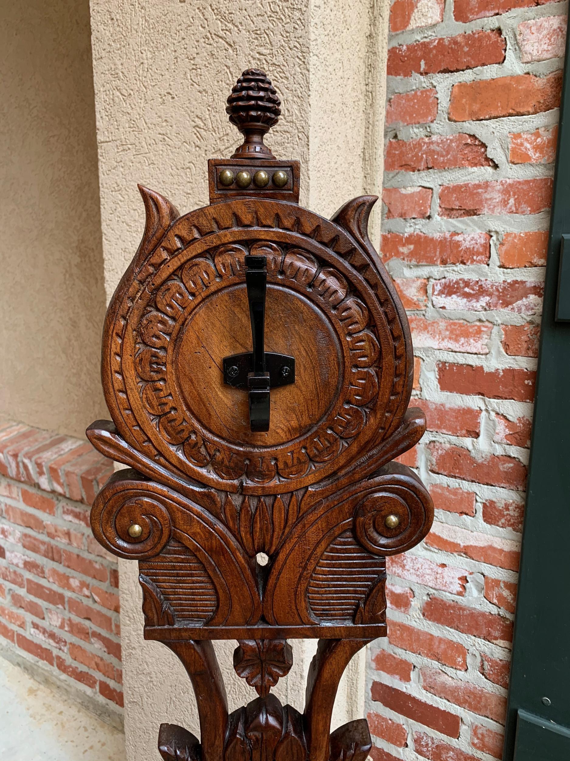 Black Forest 19th Century Antique French Carved Oak Standing Coat Hat Rack Umbrella Stand