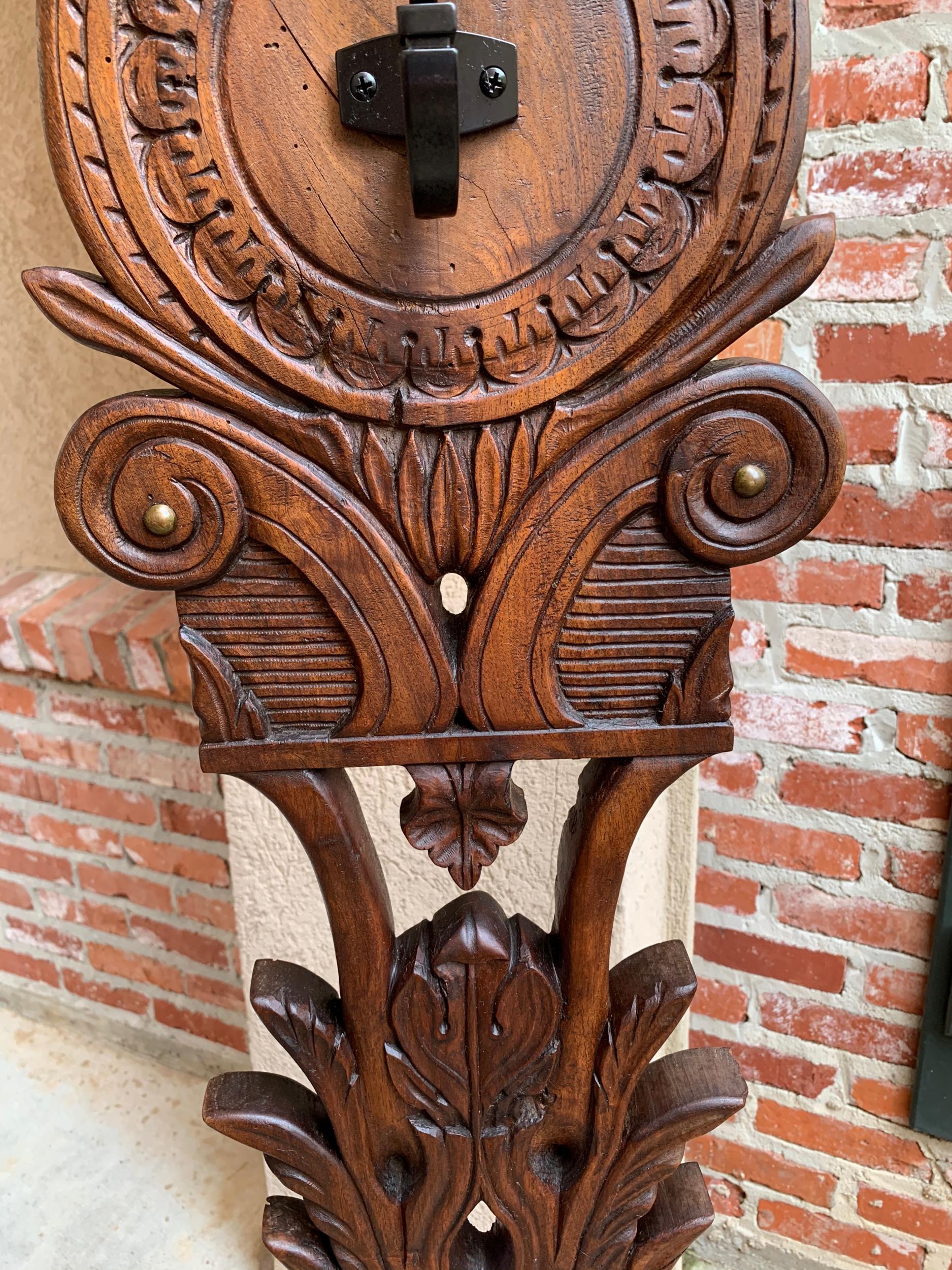 Hand-Carved 19th Century Antique French Carved Oak Standing Coat Hat Rack Umbrella Stand