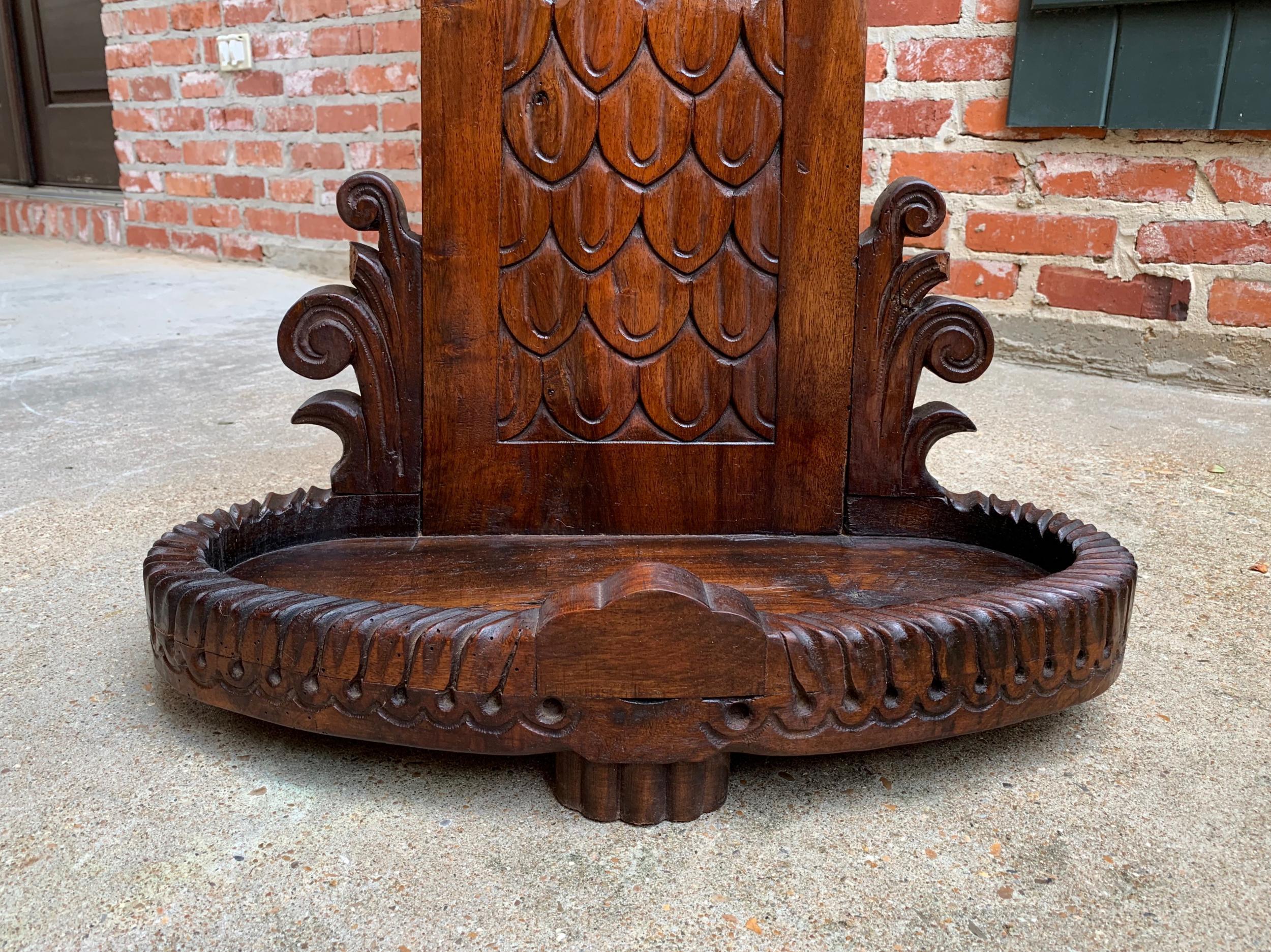 19th Century Antique French Carved Oak Standing Coat Hat Rack Umbrella Stand 2