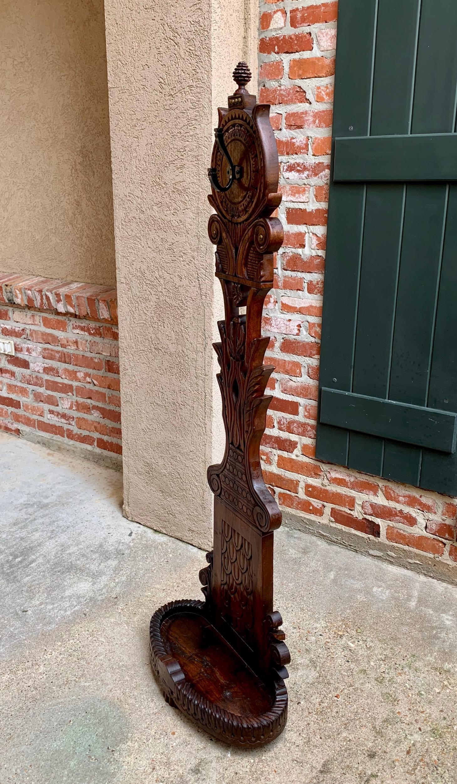 19th Century Antique French Carved Oak Standing Coat Hat Rack Umbrella Stand 4