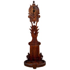 19th Century Antique French Carved Oak Standing Coat Hat Rack Umbrella Stand