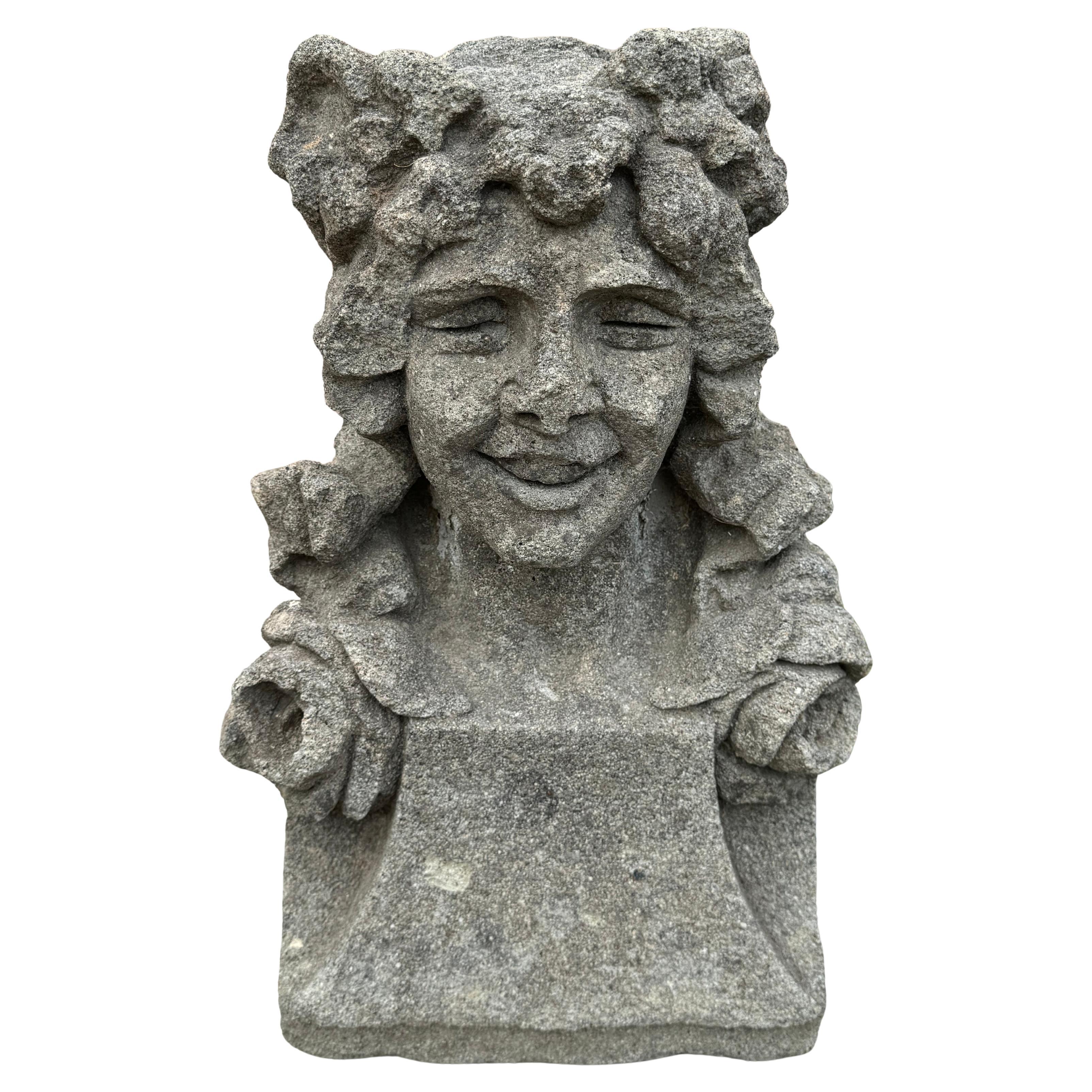 19th Century Antique French Carved Sandstone Female Bust Garden Statue Sculpture