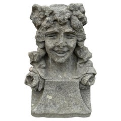 19th Century Antique French Carved Sandstone Female Bust Garden Statue Sculpture