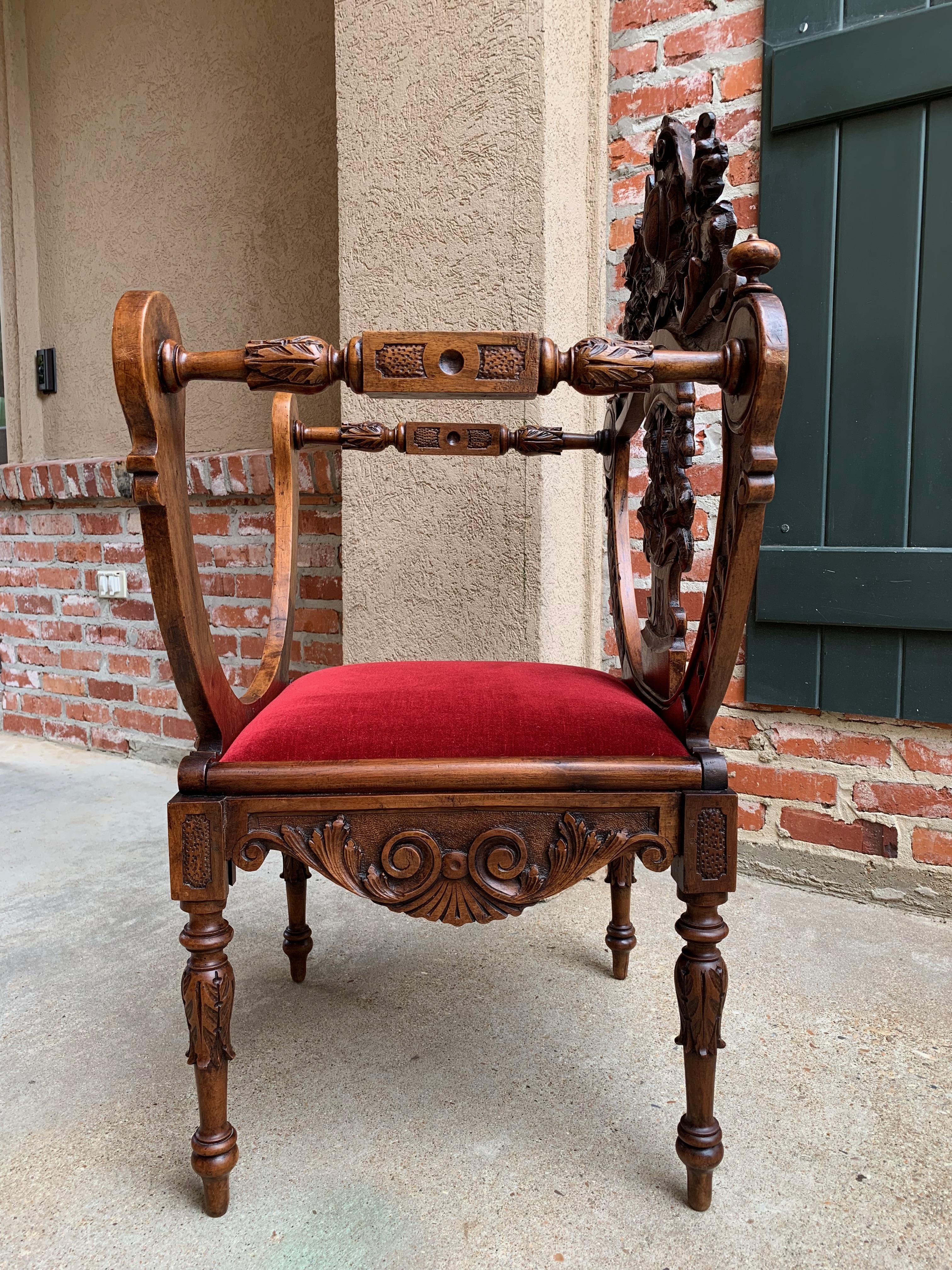 19th Century Antique French Carved Wood Dagobert Chair Curule Renaissance Throne 1