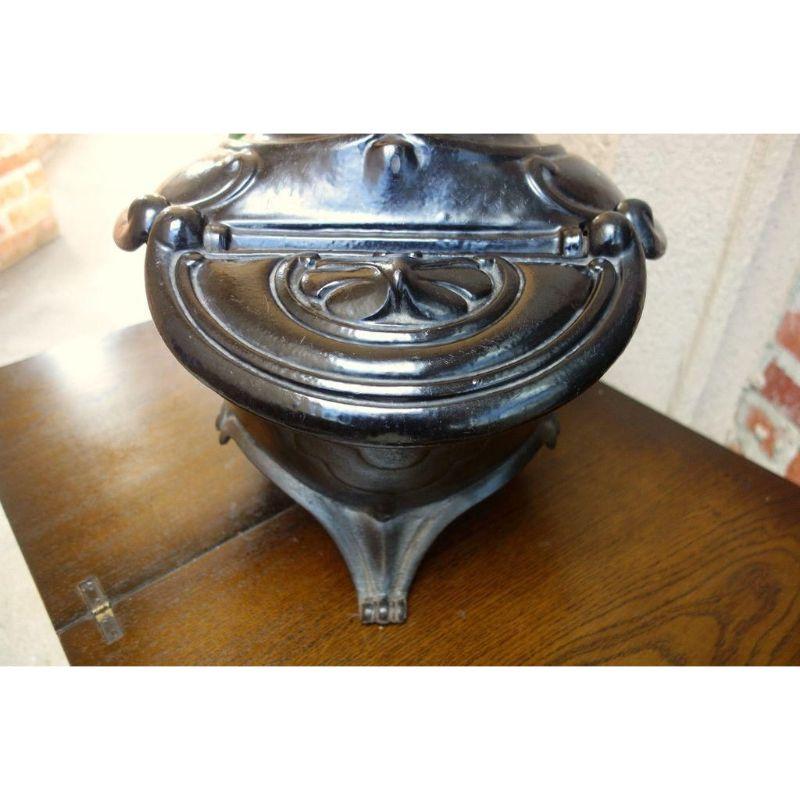 19th Century Antique French Cast Iron Fireplace Coal Hod Black Garden Planter 2