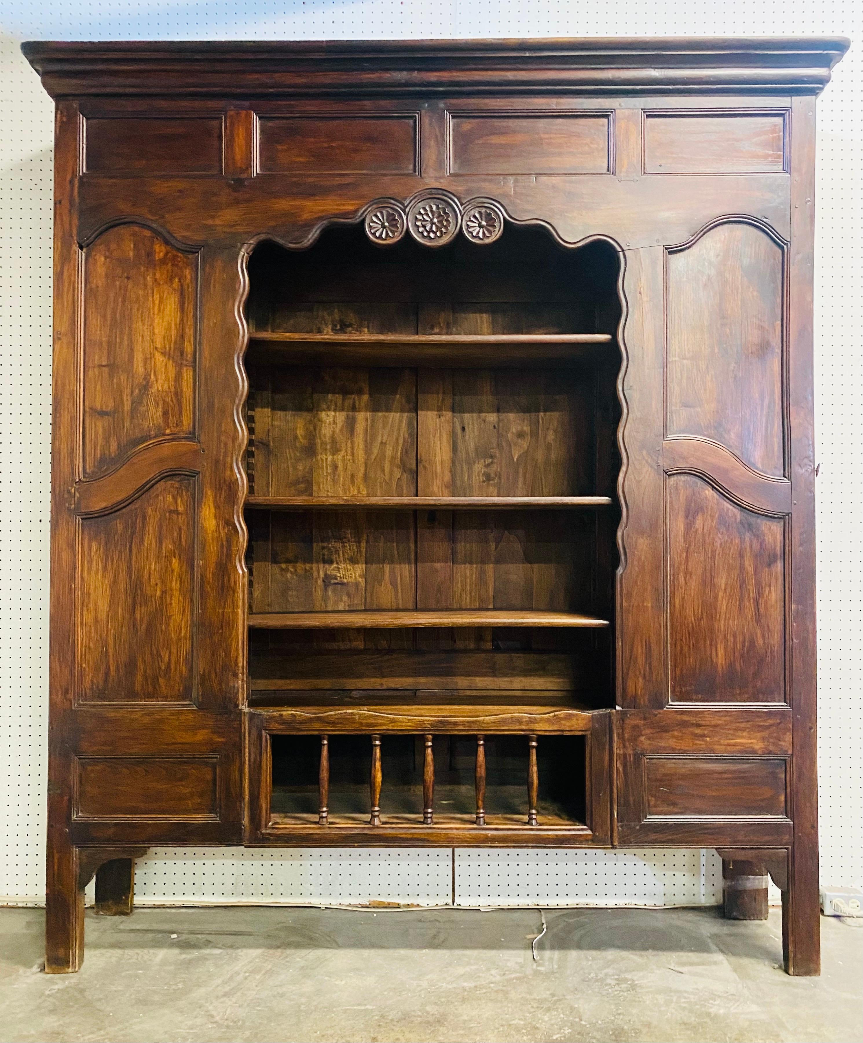 Wood 19th century antique French country hand carved cabinet For Sale