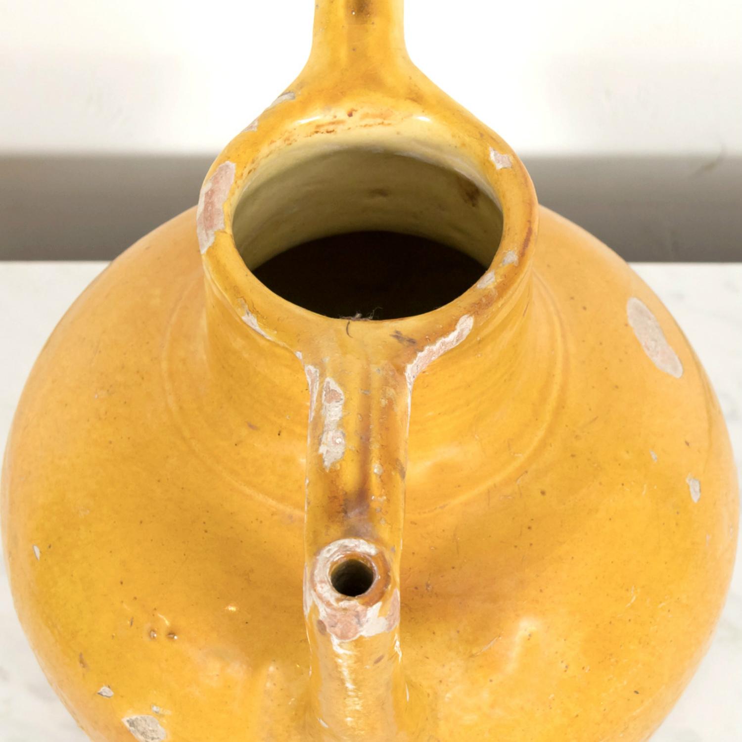 19th Century Antique French Cruche Orjol or Water Jug with Mustard Yellow Glaze For Sale 4