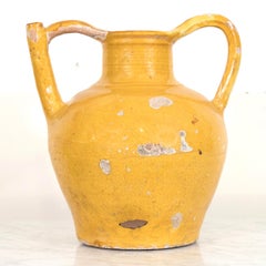 19th Century Antique French Cruche Orjol or Water Jug with Mustard Yellow Glaze