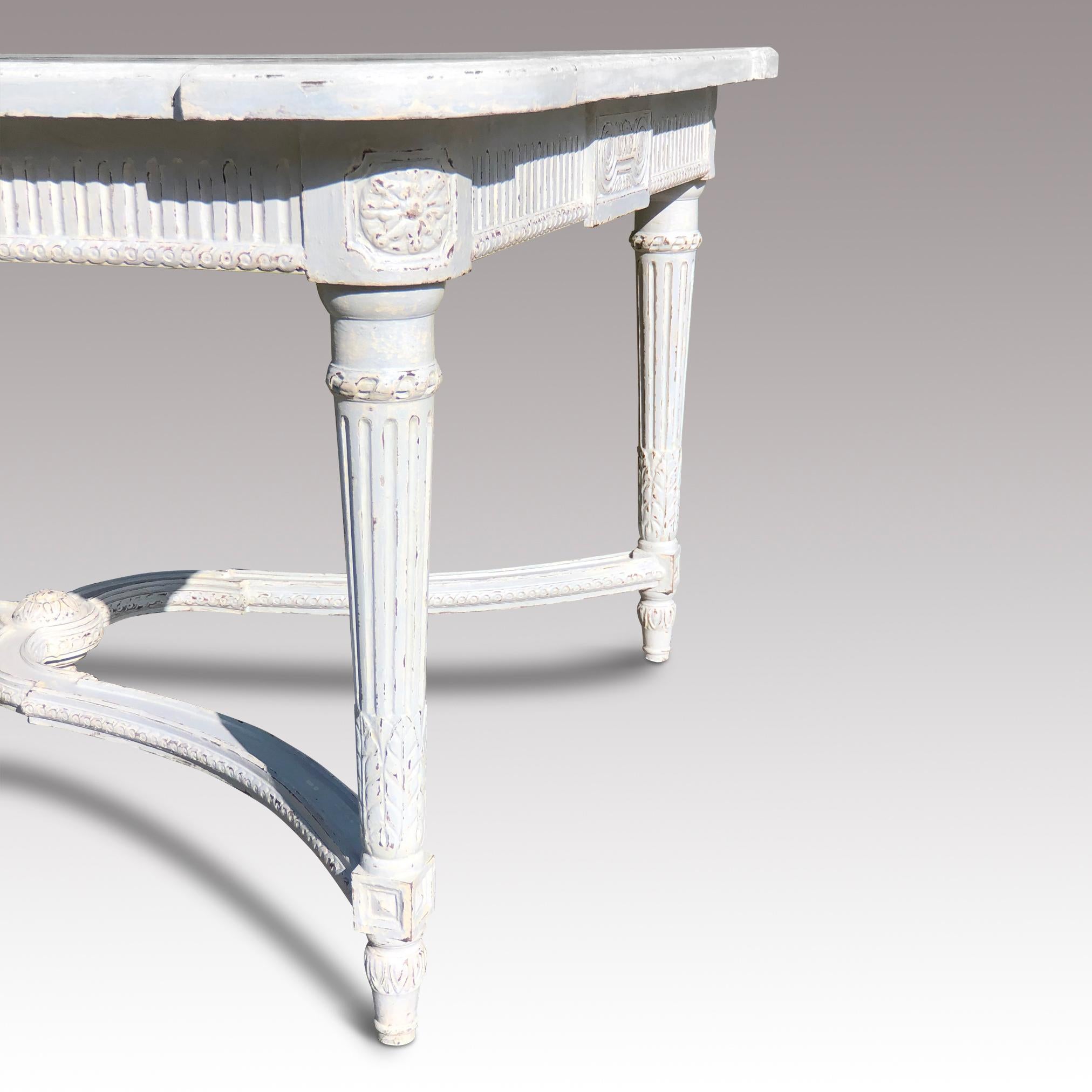 19th Century Antique French Farmhouse, Painted Louis XVI Style Dining Room Table For Sale 3