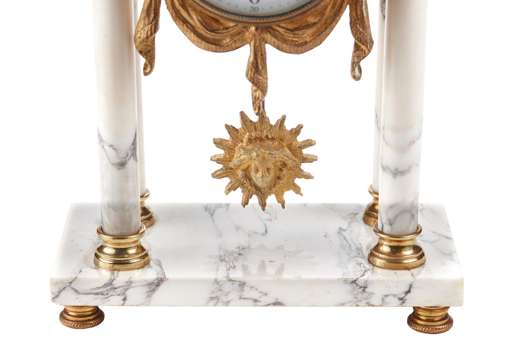 Victorian 19th Century Antique French Gilt Brass and White Marble Mantle Clock