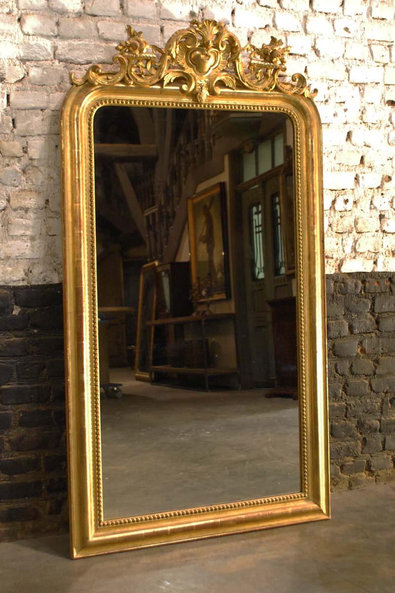 19th century antique French gold gilt Louis Philippe mirror with crest 1