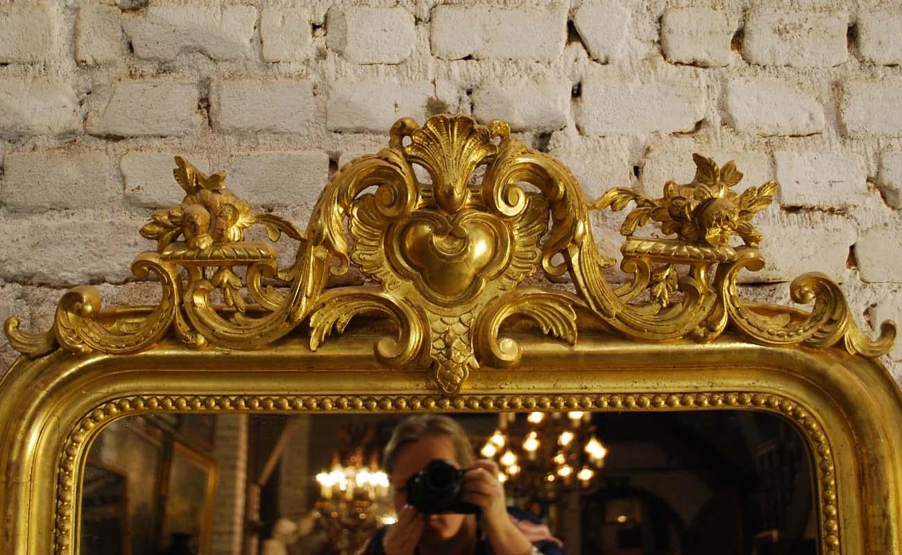 19th century antique French gold gilt Louis Philippe mirror with crest 2