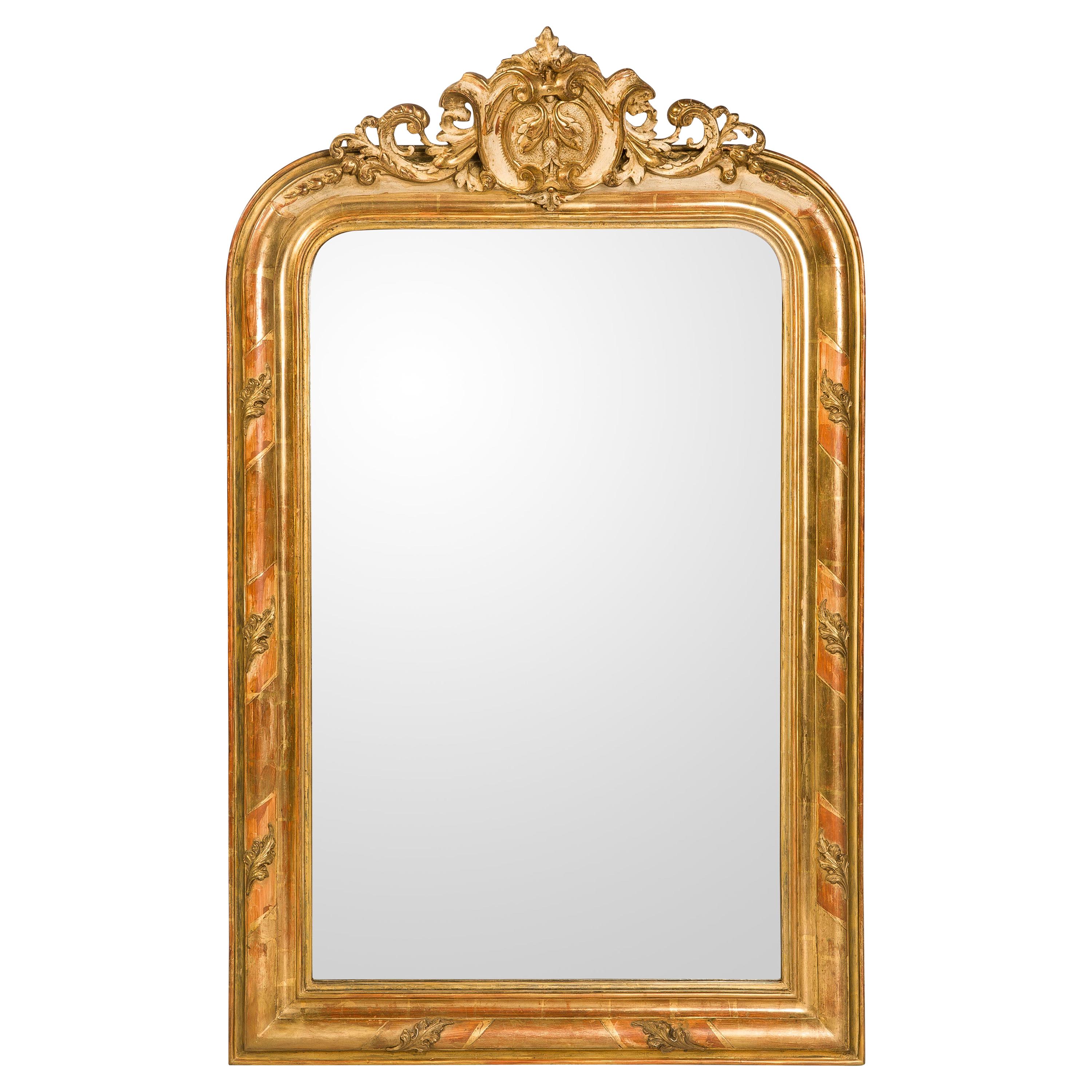 19th Century Antique French Gold Gilt Louis Philippe Mirror with Crest