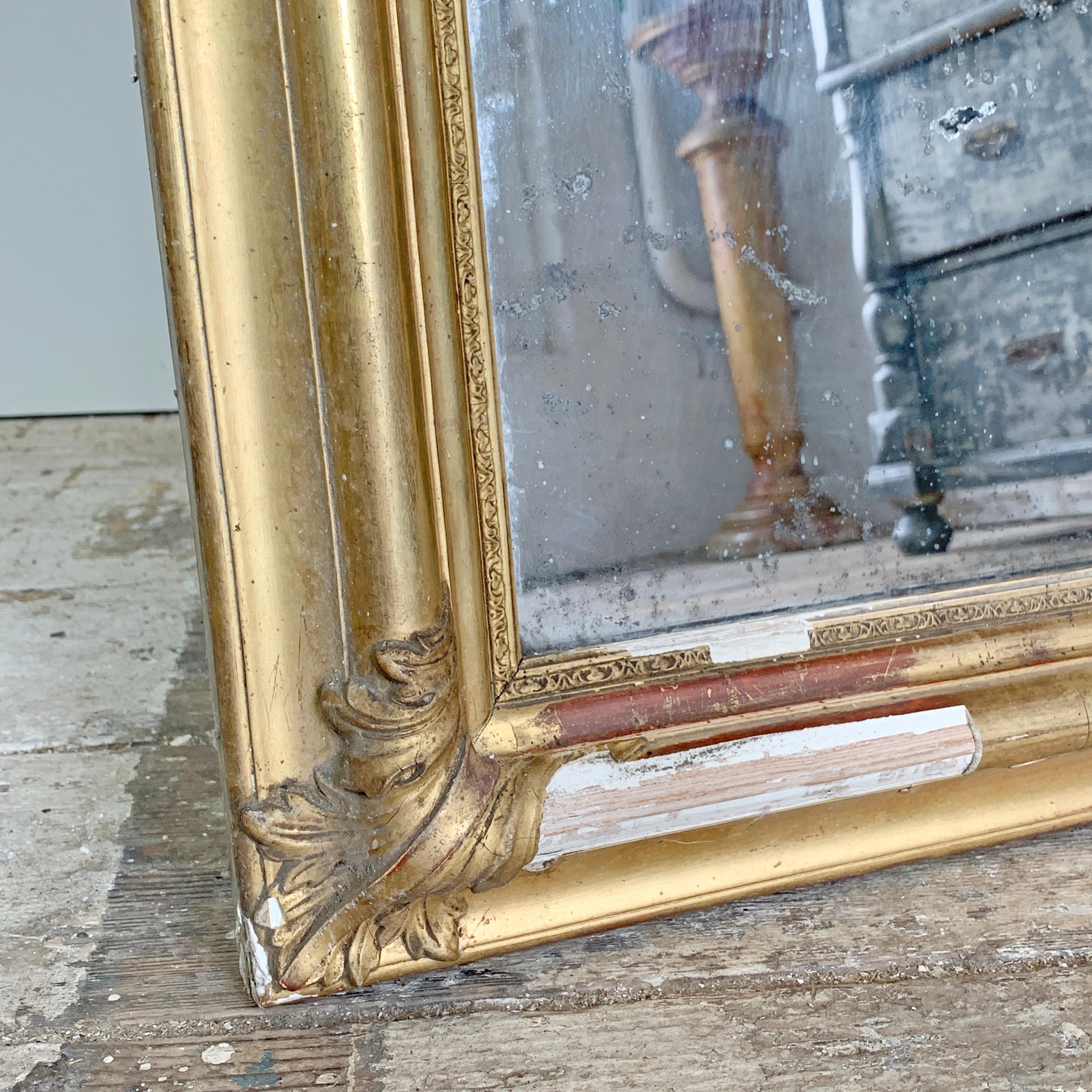 Wood 19th Century, Antique French Gold Mirror For Sale