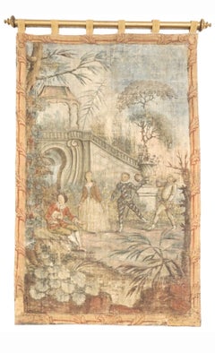 19th Century Antique French Hand Painted Tapestry Panel