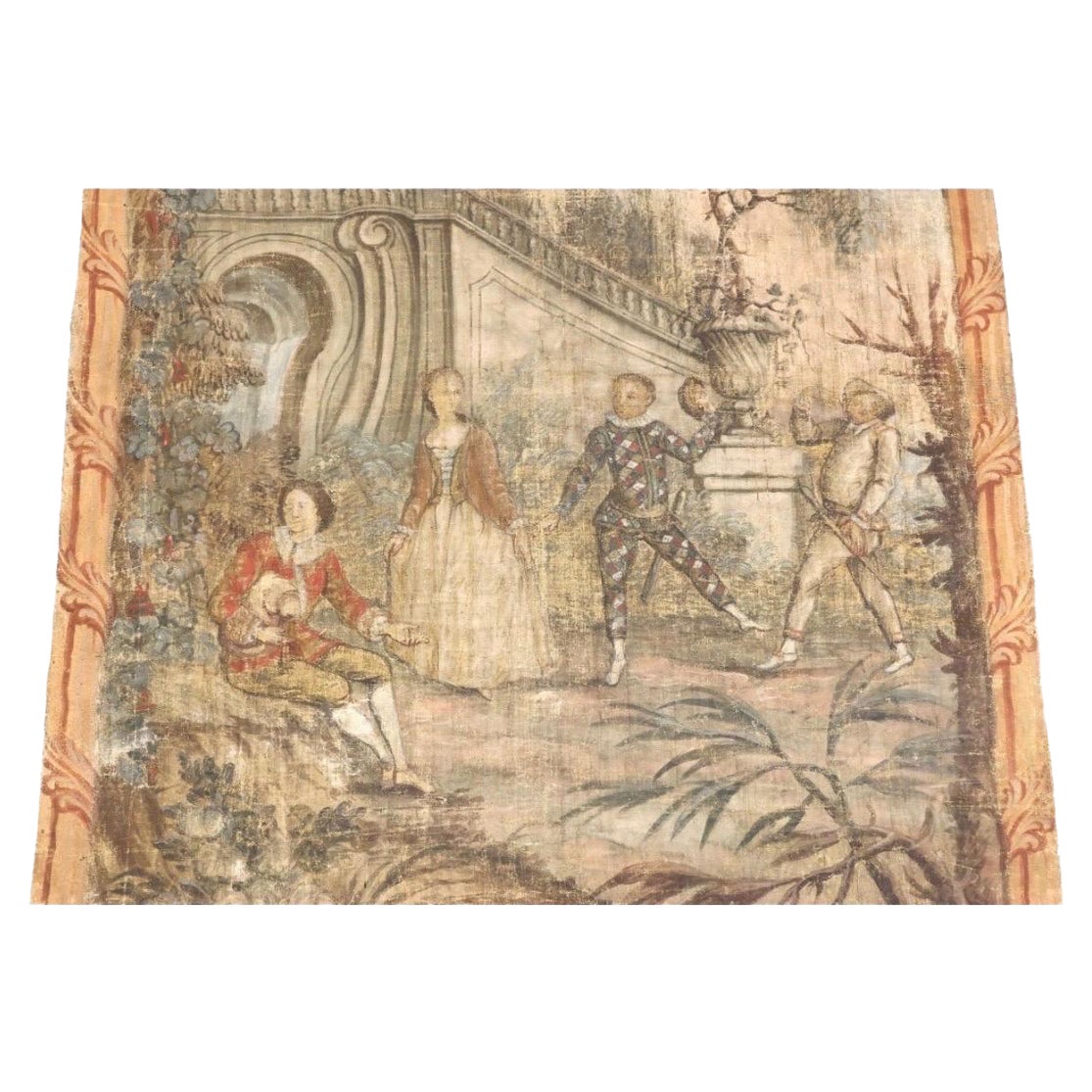 19th Century Antique French Hand Painted Tapestry Panel For Sale