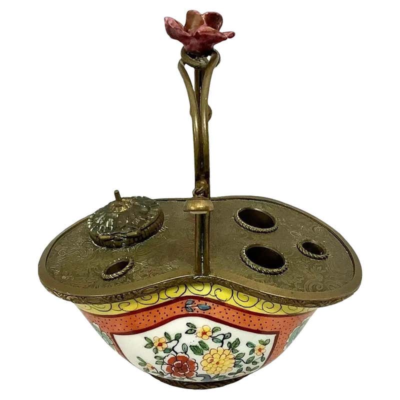Early 19th Century Hand Painted Porcelain and Brass Inkwell, Paris ...