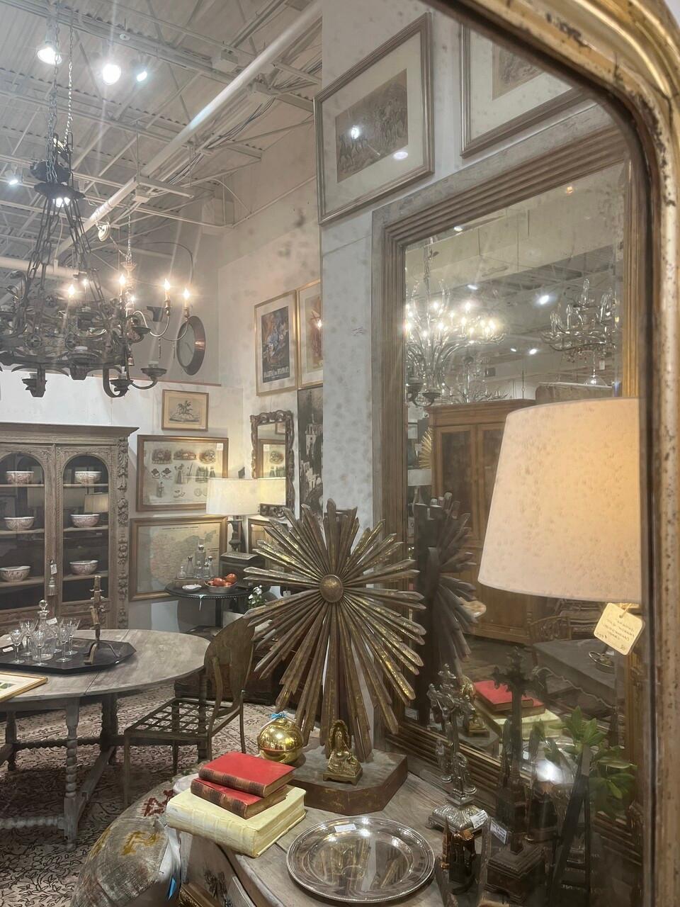 19th Century Antique French Louis Philippe Gilt Wall Mirror In Good Condition For Sale In Houston, TX