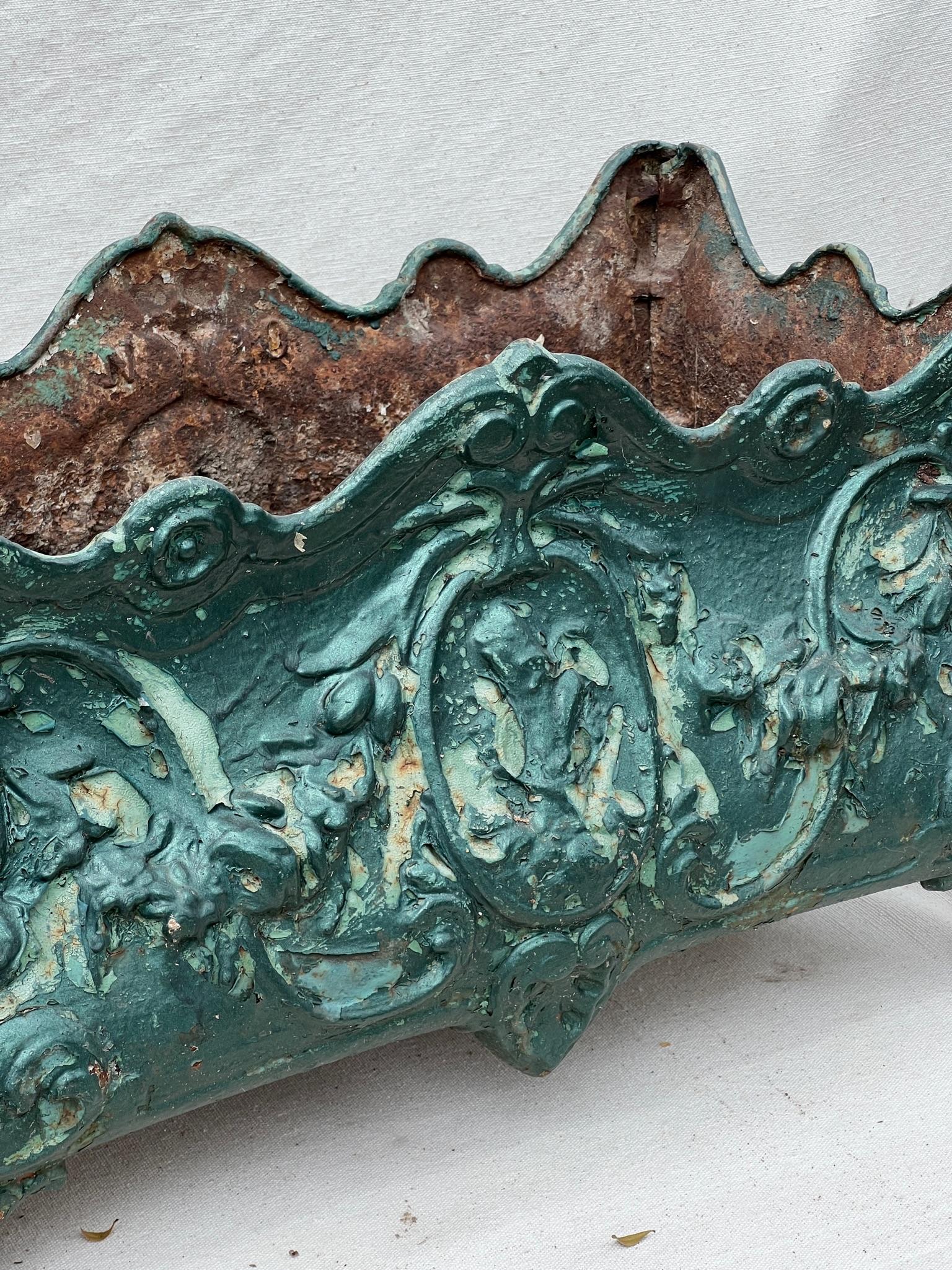 19th Century Antique French Louis Philippe Style Cast Iron Jardiniere Planter  In Distressed Condition For Sale In West Hollywood, CA
