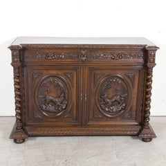 Antikes französisches geschnitztes Jagd-Buffet de Chasse aus Eiche im Louis-XIII-Stil des 19. Jahrhunderts