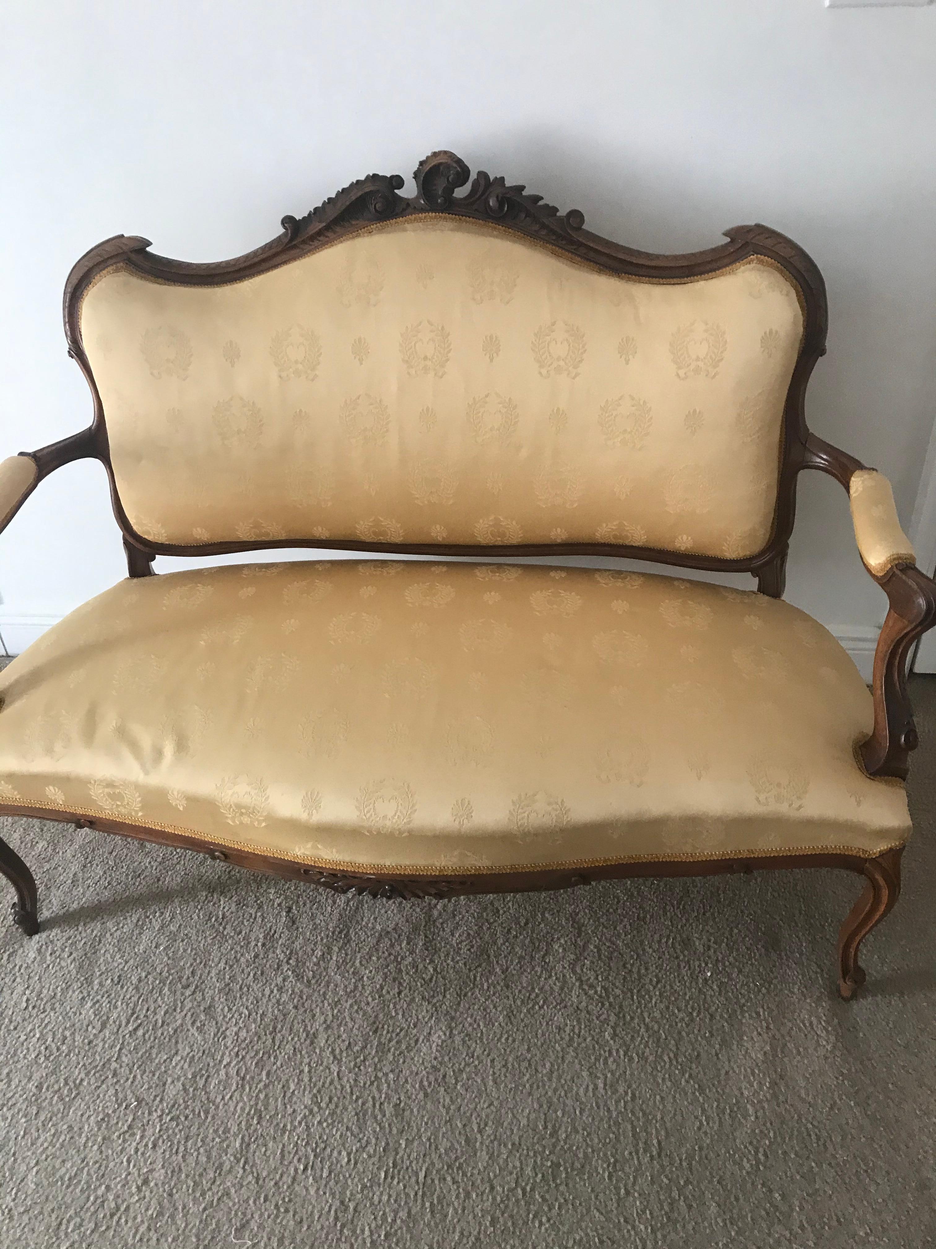 19th Century Antique French Louis XVI Sofa Settee Carved Walnut In Good Condition For Sale In Boca Raton, FL