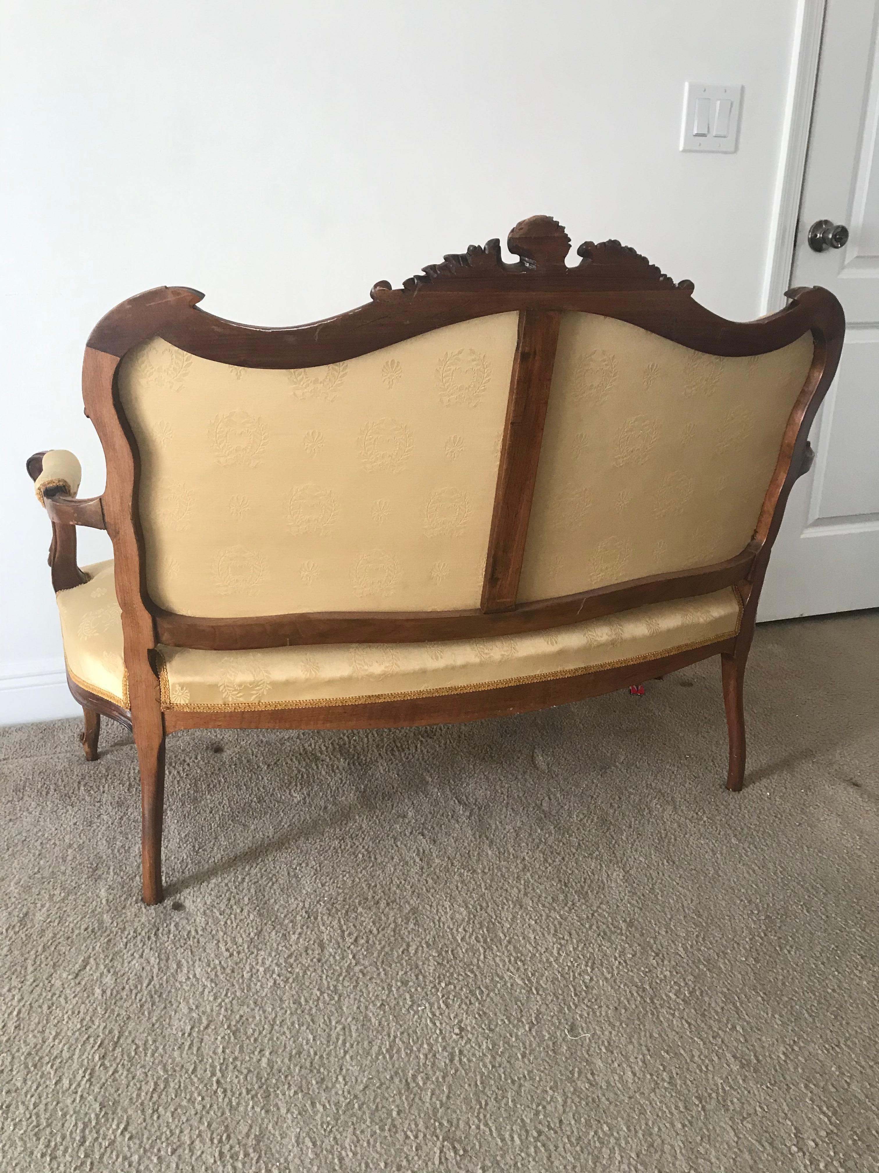 19th Century Antique French Louis XVI Sofa Settee Carved Walnut For Sale 1